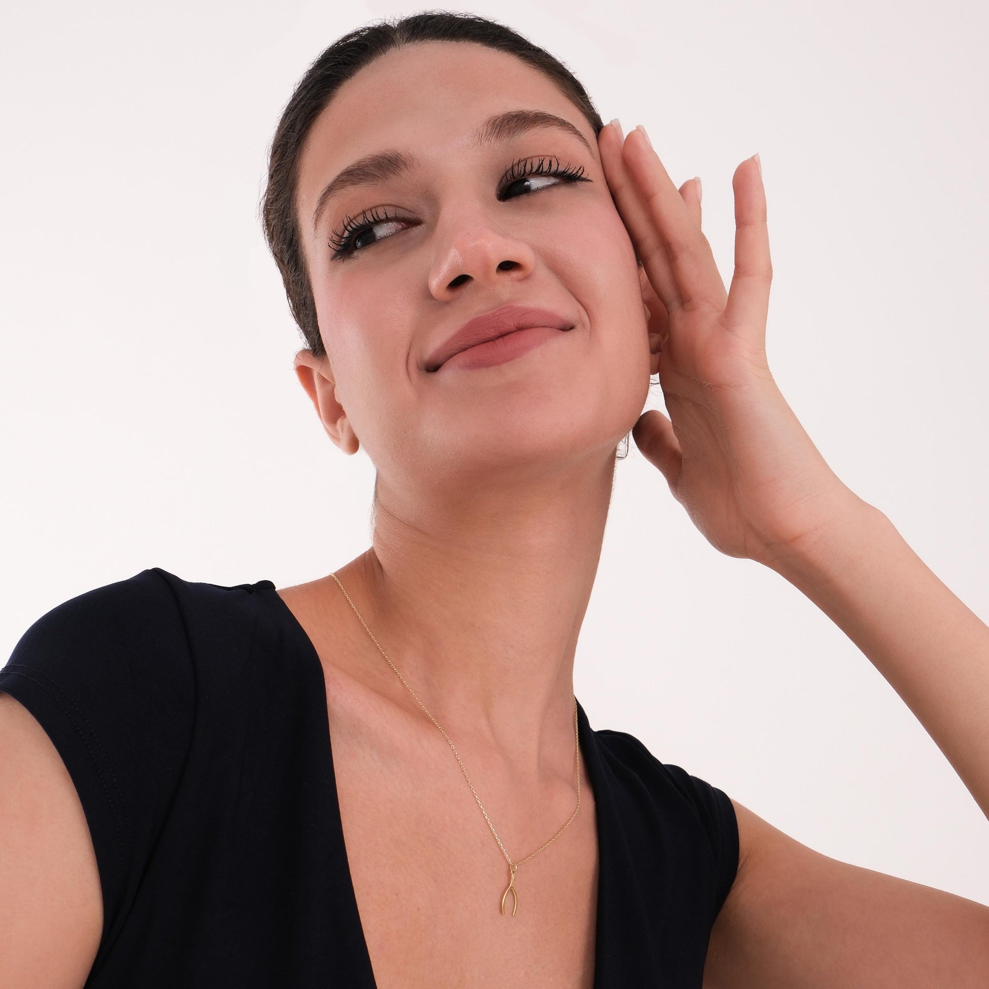 14K Solid Gold Wishbone Necklace, Good Luck Necklace, Tiny Wishbone Pendant, Lucky Jewelry, Best Friend Christmas Gift