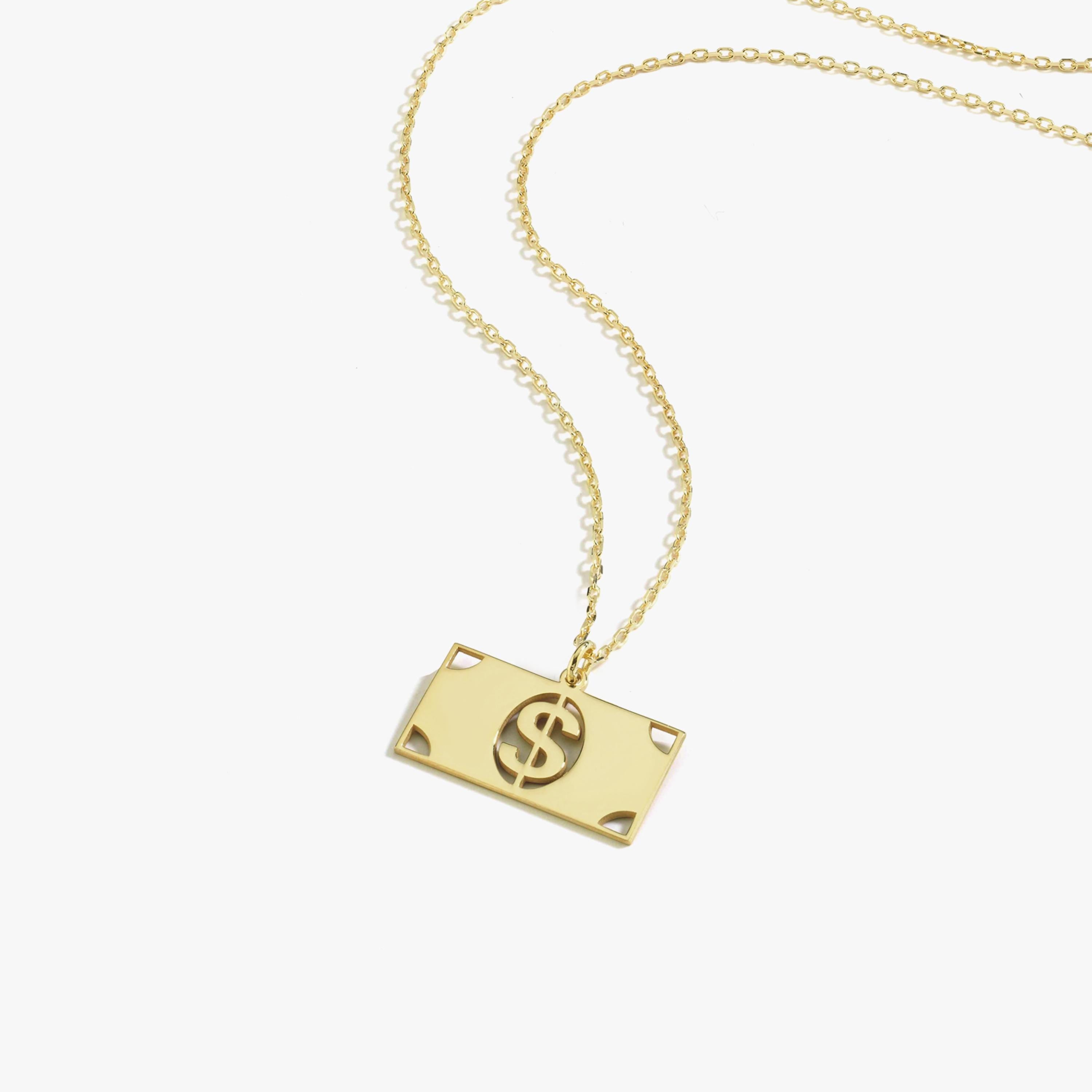 14K Solid Gold Dollar Sign Necklace, Money Charm Necklace, Dollar Jewelry, Lucky Necklace, Christmas Gift