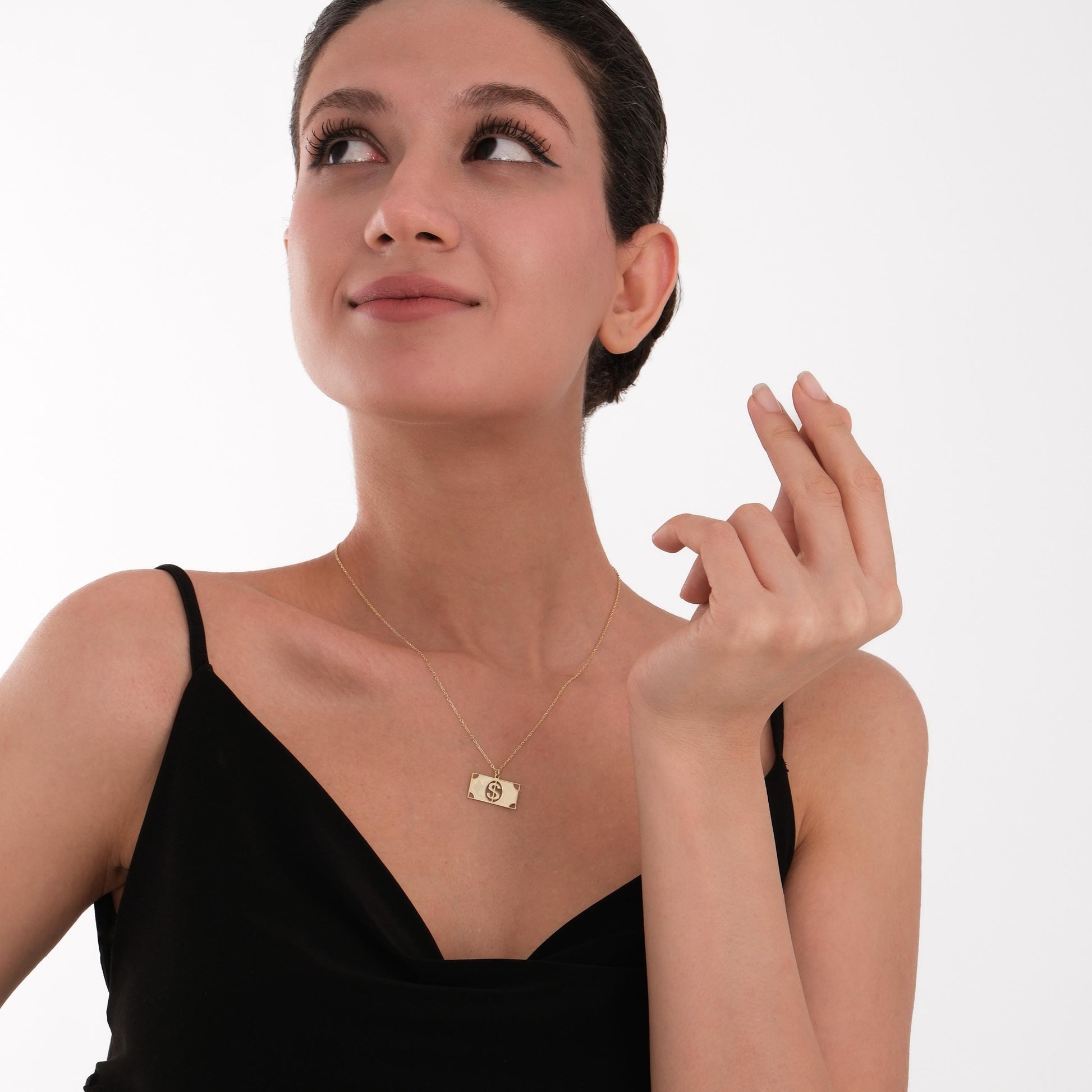 14K Solid Gold Dollar Sign Necklace, Money Charm Necklace, Dollar Jewelry, Lucky Necklace, Christmas Gift