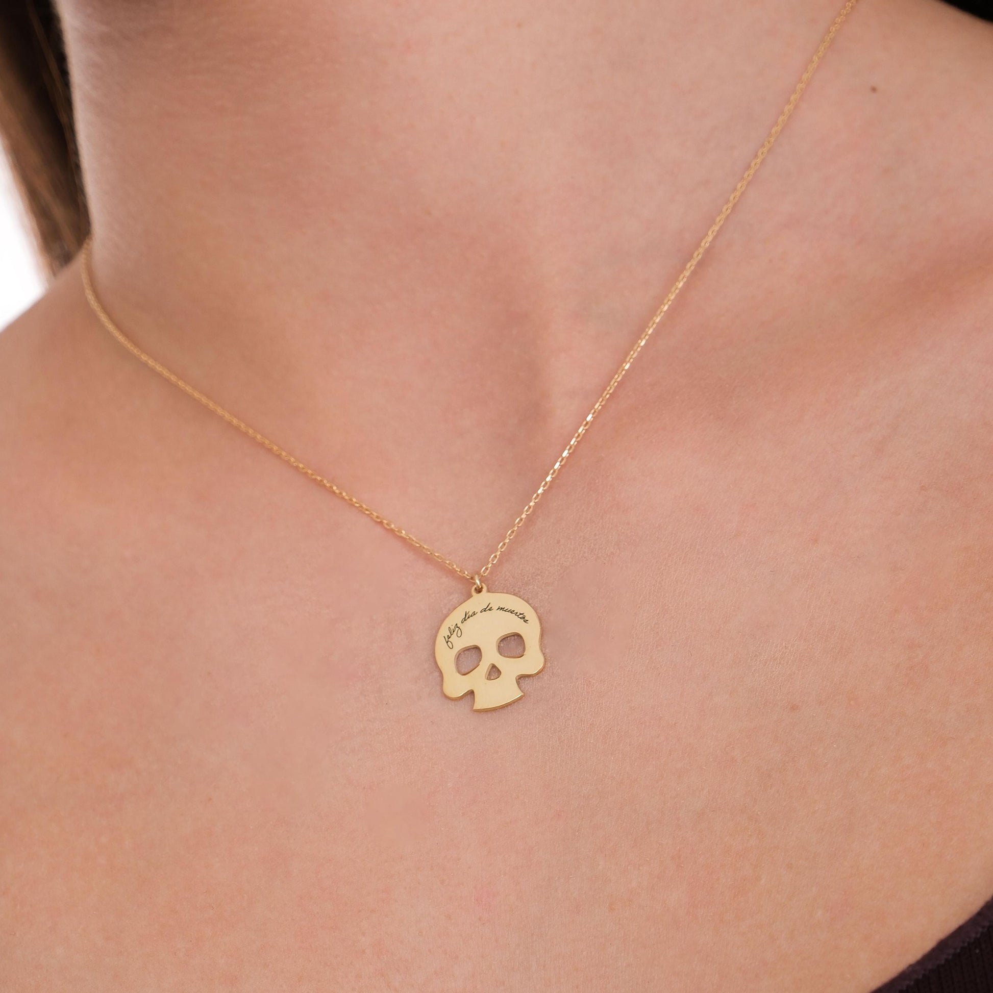 14K Solid Gold Dia De Los Muertos Necklace, Day of the Dead Necklace, Halloween Necklace, Skull Necklace, Halloween Gift