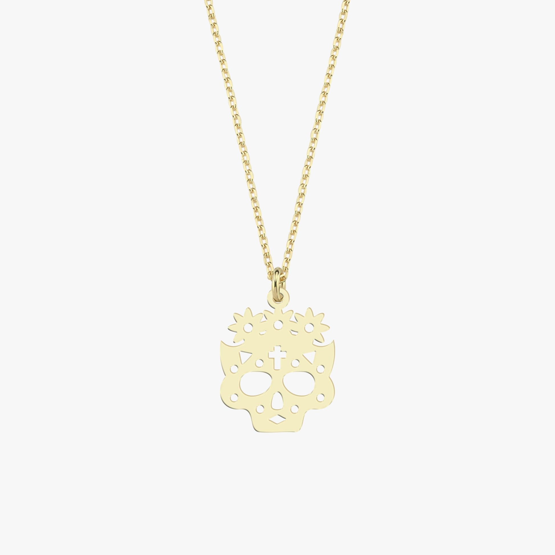 14K Solid Gold Sugar Skull Necklace, Day of the Dead Jewelry, Halloween Necklace, Dia De Los Muertos, Gothic Necklace, Halloween Gift