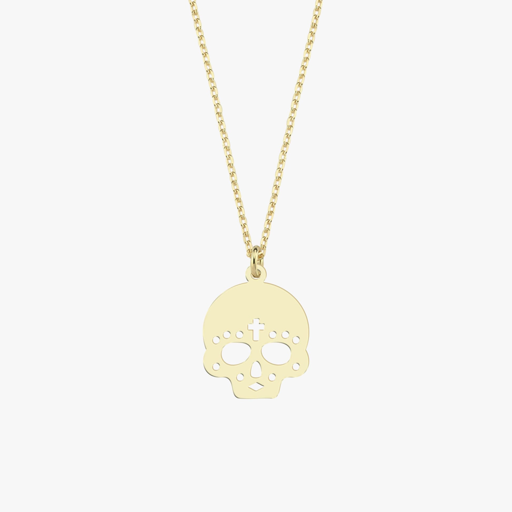 14K Solid Gold Cross Skull Necklace, Halloween Necklace, Gothic Skull Jewelry, Day of the Dead Necklace, Halloween Gift