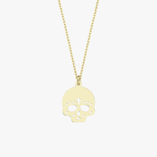 14K Solid Gold Cross Skull Necklace, Halloween Necklace, Gothic Skull Jewelry, Day of the Dead Necklace, Halloween Gift