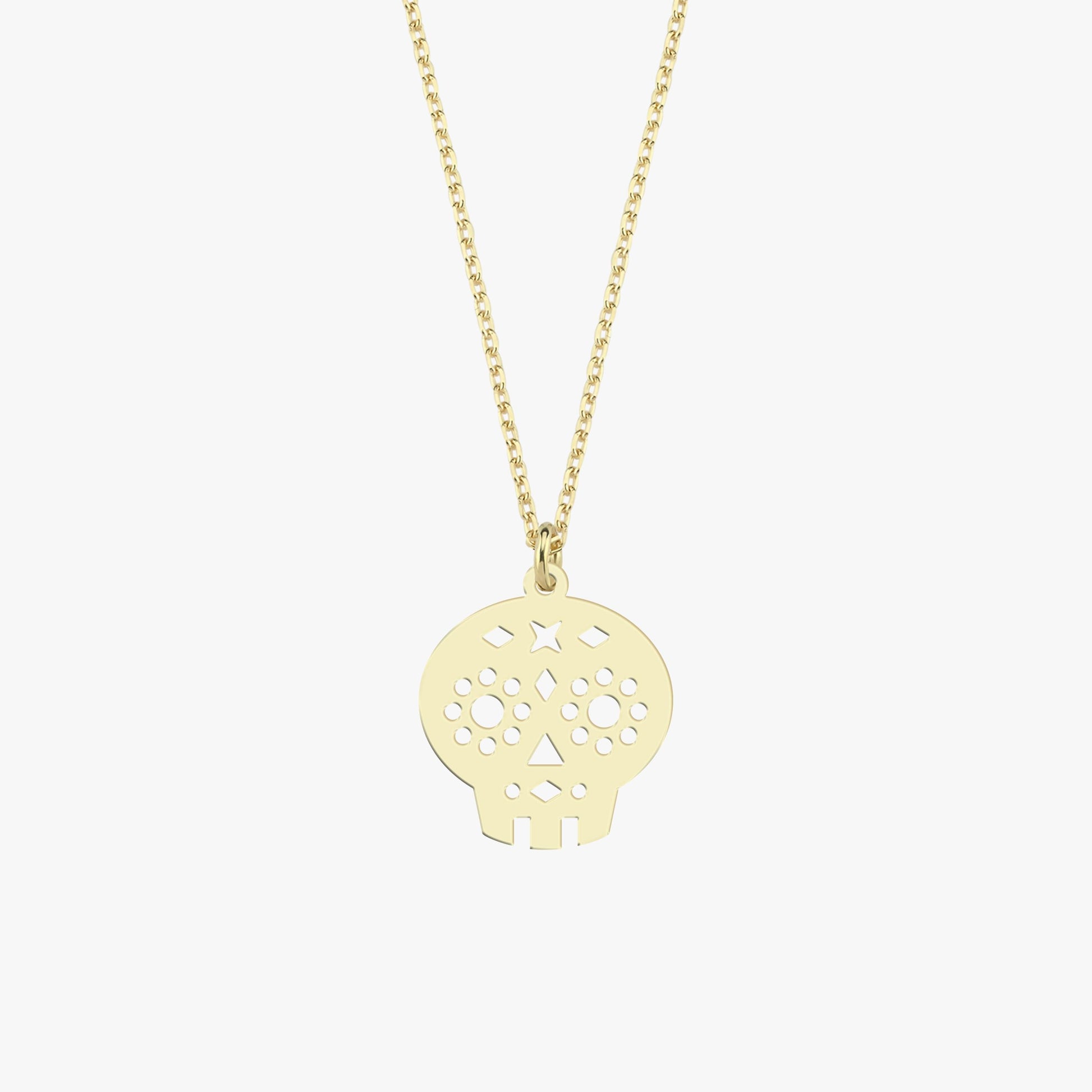 14K Solid Gold Halloween Skull Necklace, Dia De Los Muertos Necklace, Gothic Jewelry, Halloween Necklace Gift