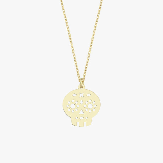 14K Solid Gold Halloween Skull Necklace, Dia De Los Muertos Necklace, Gothic Jewelry, Halloween Necklace Gift