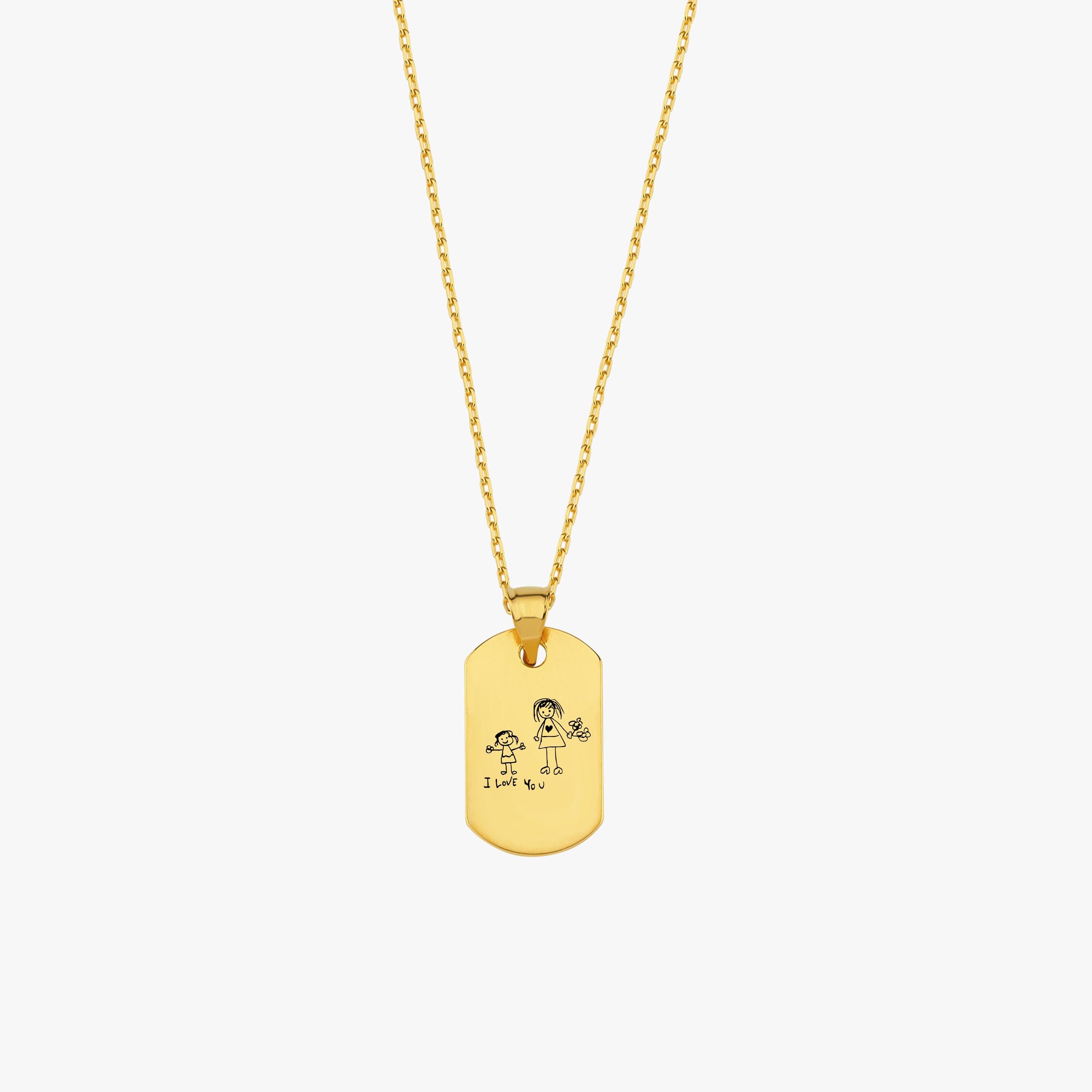 18K Gold Vermeil Handwriting Necklace, Personalized Dog Tag Necklace, Memorial Jewelry, Engraved Dog Tag, Kids Handwriting, Birthday Gift