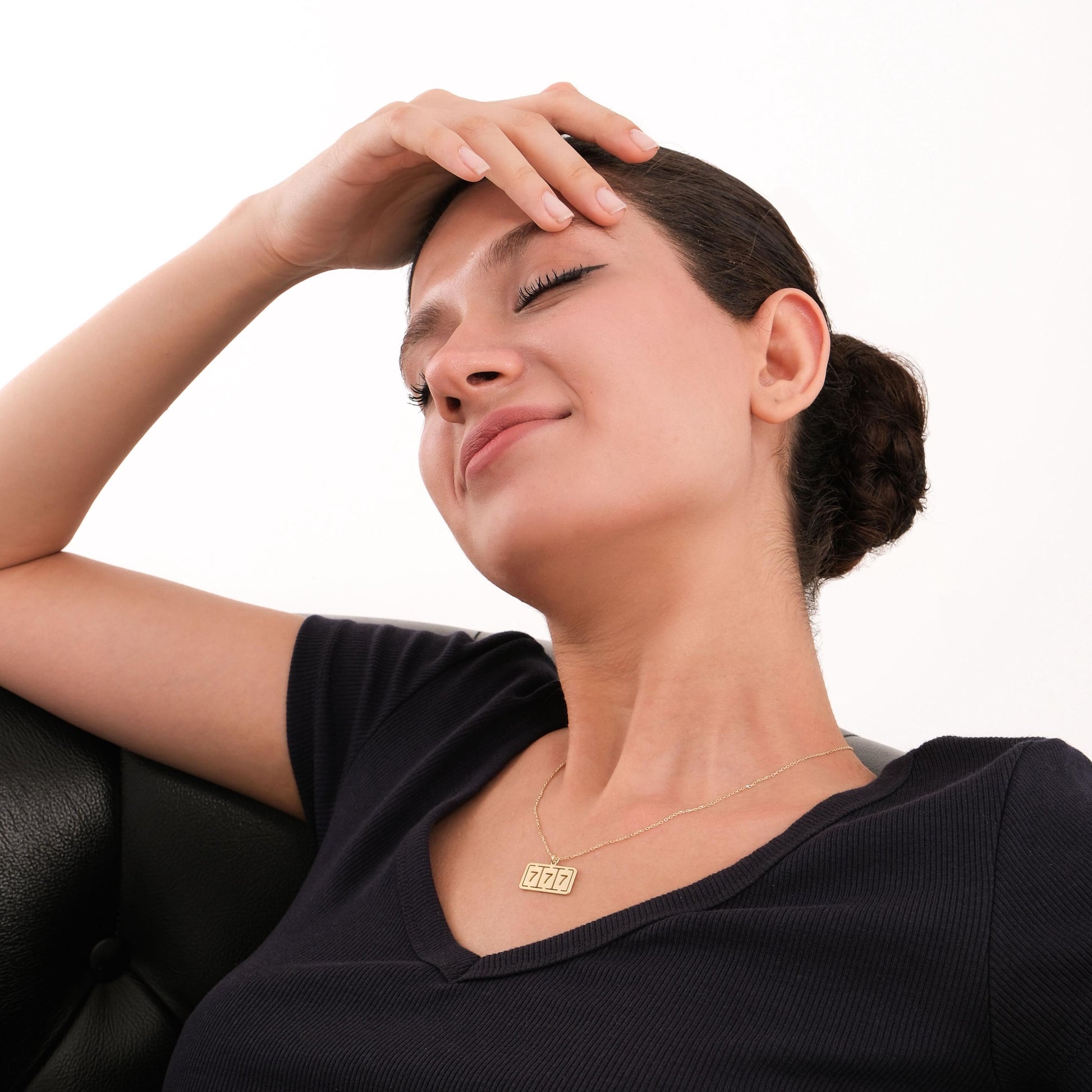 14K Solid Gold Angel Numbers Bar Necklace, 777 Necklace, Lucky Number Necklace, Angel Number, Christmas Gift Women