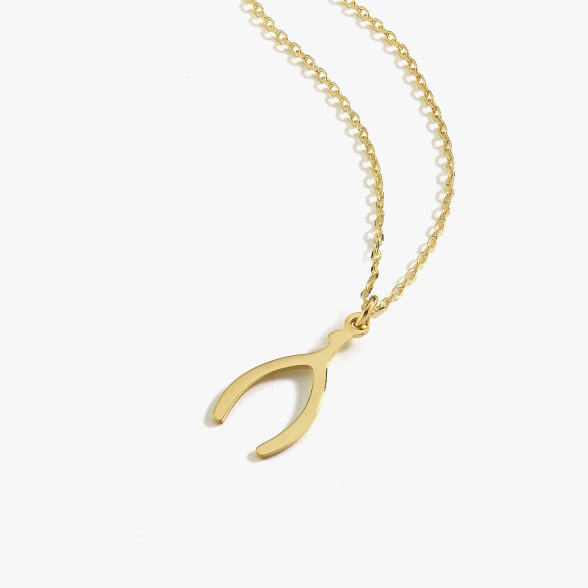 14K Solid Gold Wishbone Necklace, Good Luck Necklace, Tiny Wishbone Pendant, Lucky Jewelry, Best Friend Christmas Gift