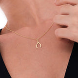 14K Solid Gold Wishbone Necklace, Good Luck Necklace, Tiny Wishbone Pendant, Lucky Jewelry, Best Friend Christmas Gift