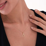 14K Solid Gold Wishbone Necklace, Good Luck Necklace, Tiny Wishbone Pendant, Lucky Jewelry, Best Friend Christmas Gift