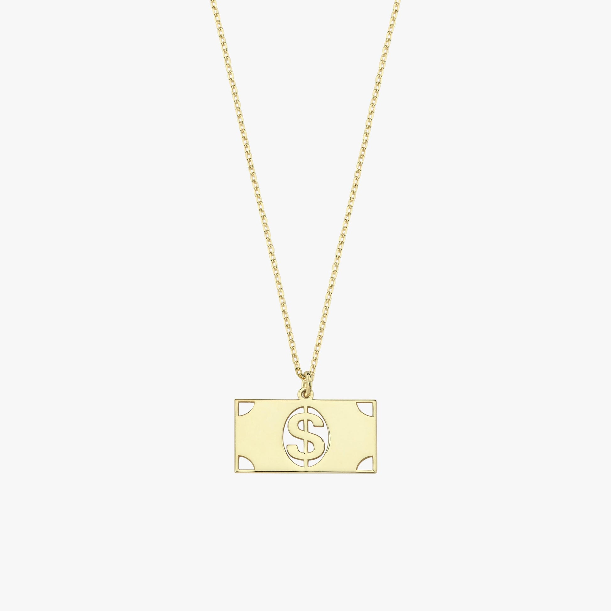 14K Solid Gold Dollar Sign Necklace, Money Charm Necklace, Dollar Jewelry, Lucky Necklace, Christmas Gift