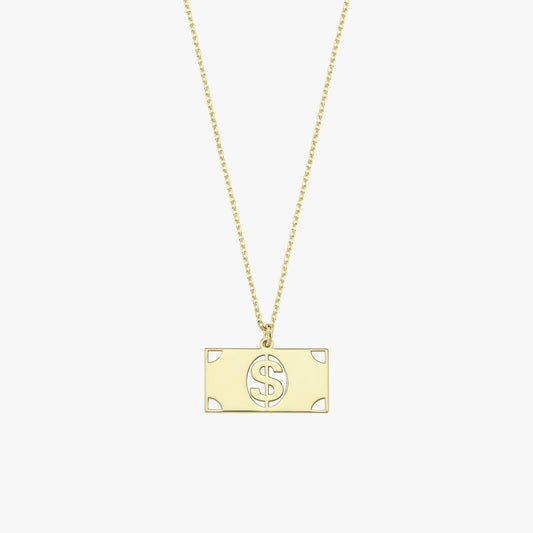 14K Solid Gold Dollar Sign Necklace, Money Charm Necklace, Dollar Jewelry, Lucky Necklace, Christmas Gift