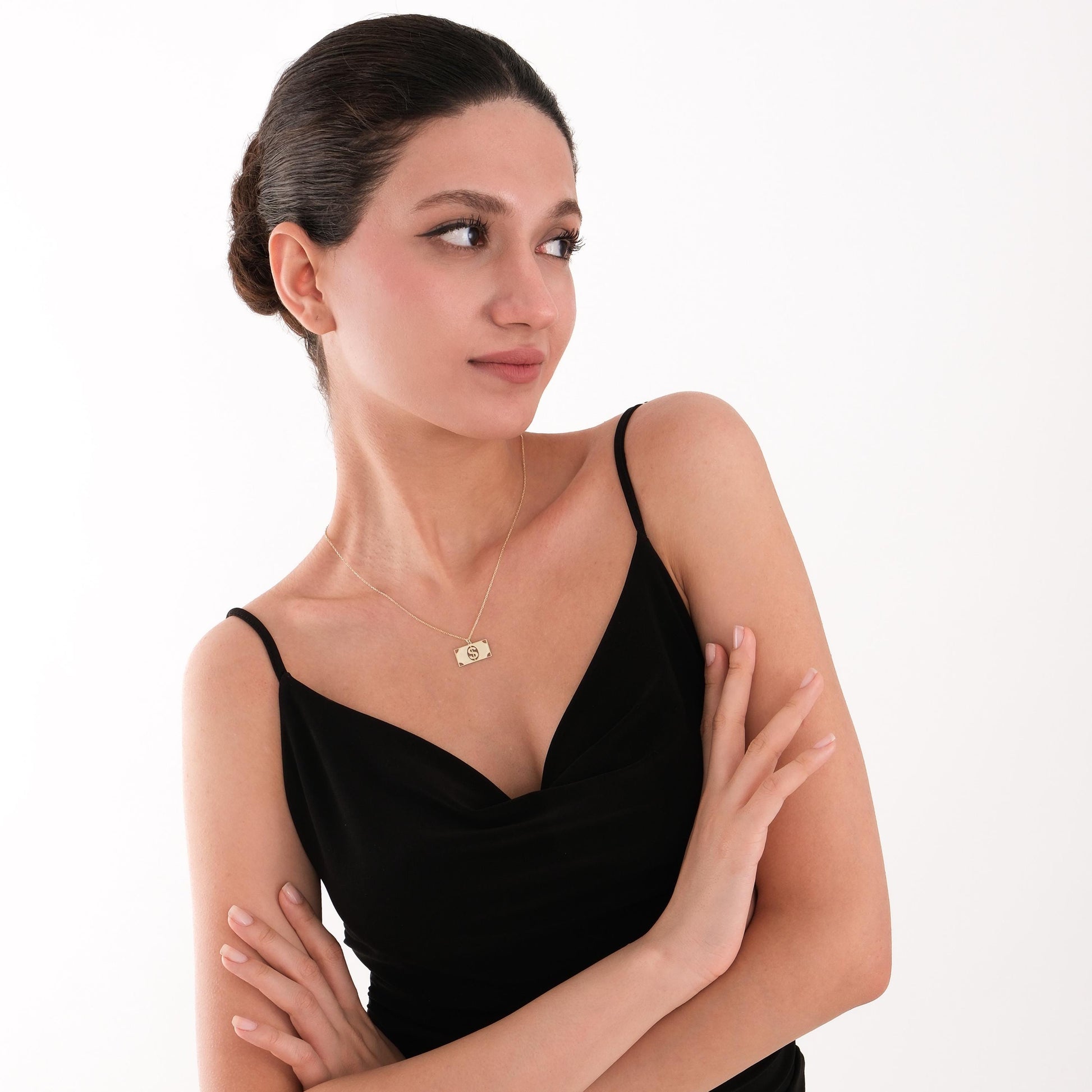 14K Solid Gold Dollar Sign Necklace, Money Charm Necklace, Dollar Jewelry, Lucky Necklace, Christmas Gift