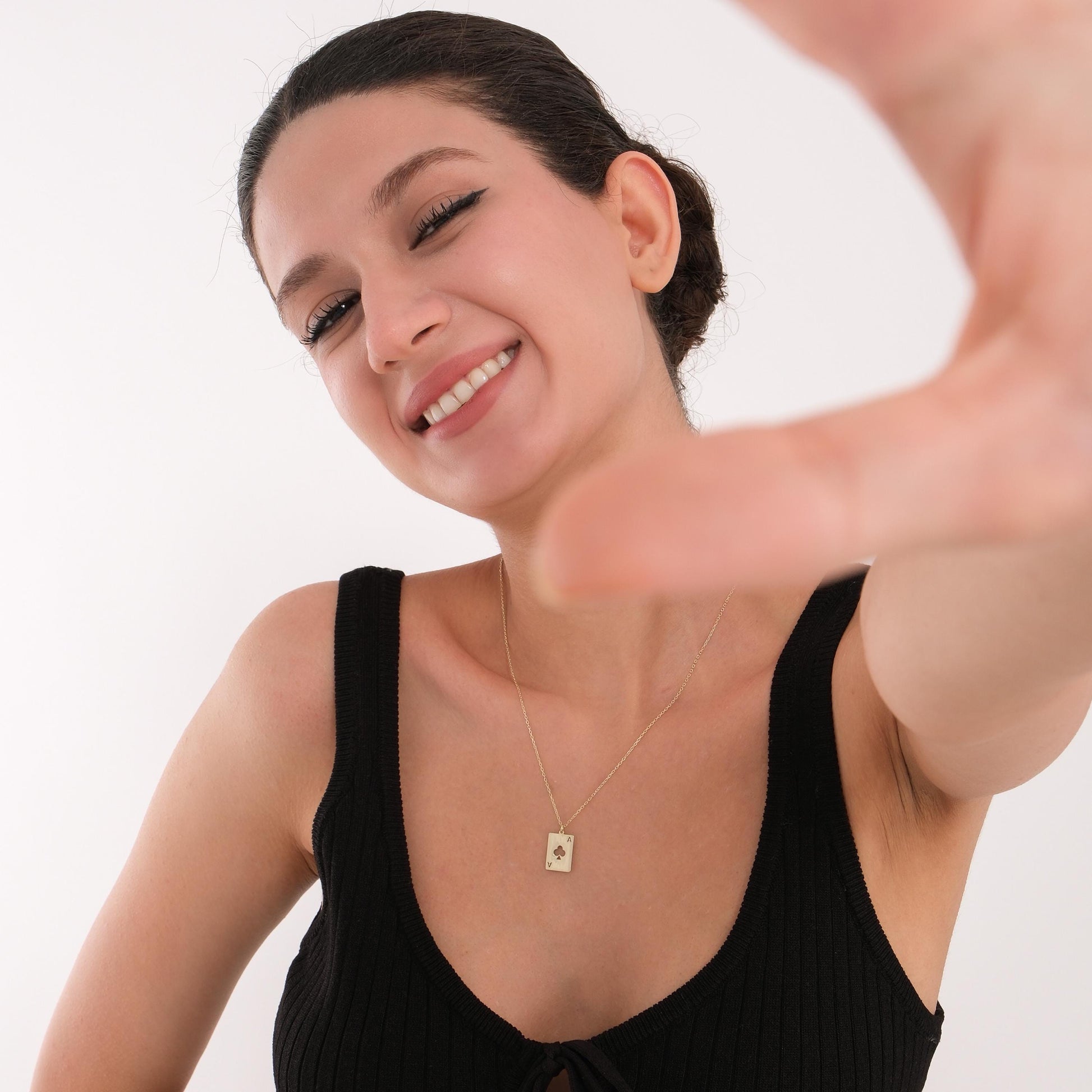 14K Solid Gold Playing Card Necklace, Ace of Spade Necklace, Good Luck Jewelry, Poker Necklace, Christmas Gift