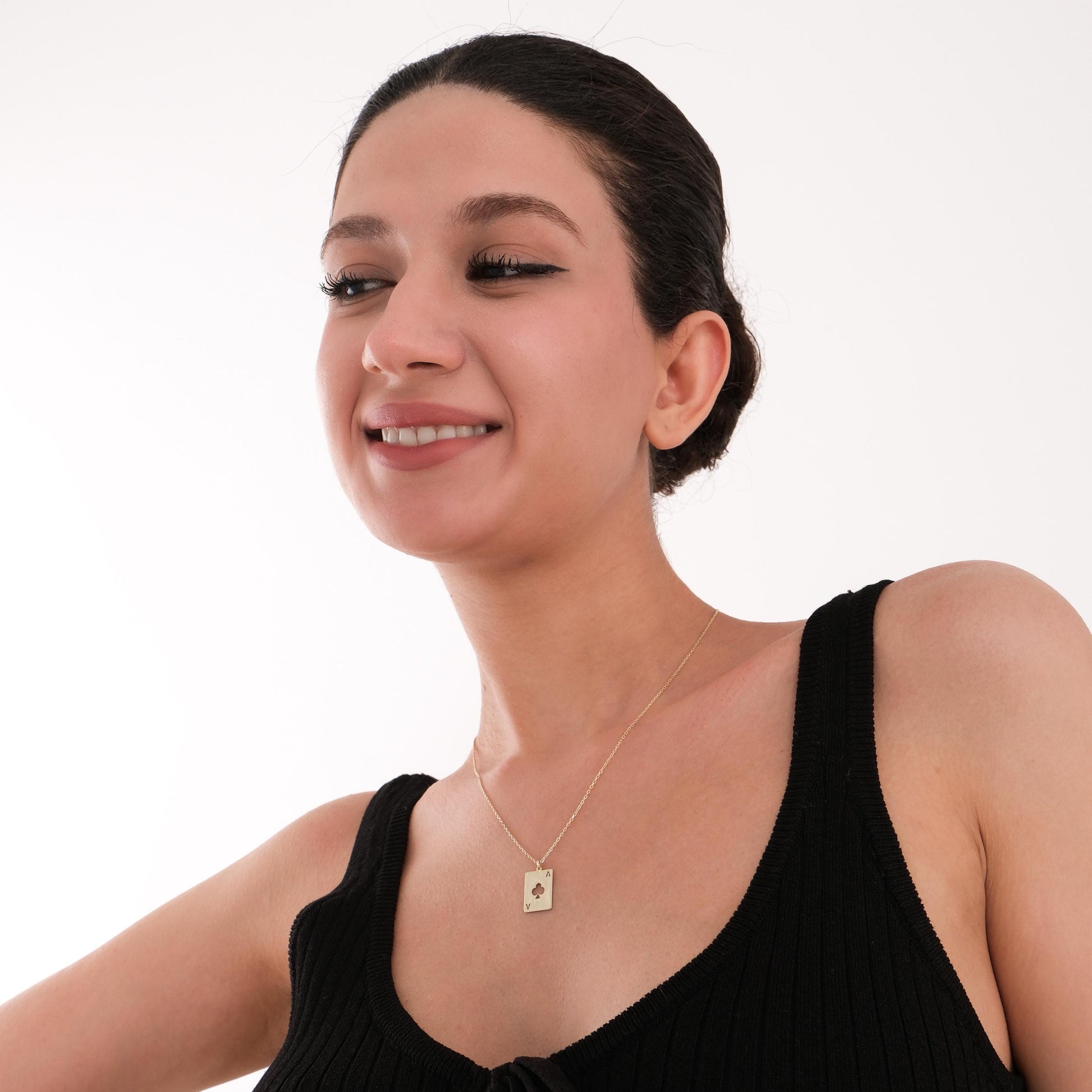 14K Solid Gold Playing Card Necklace, Ace of Spade Necklace, Good Luck Jewelry, Poker Necklace, Christmas Gift