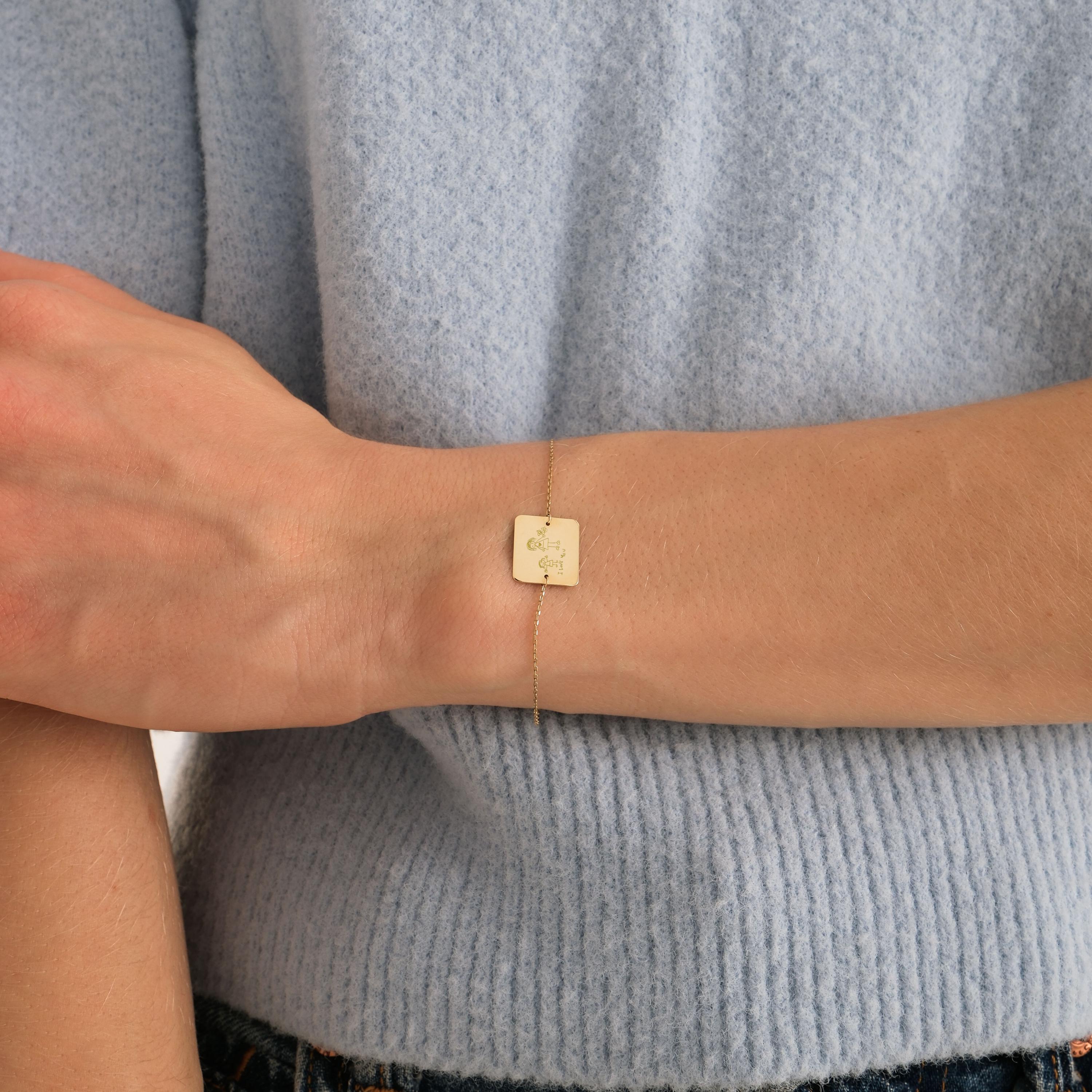14K Solid Gold Kids Handwriting Bracelet, Childs Drawing Bracelet, Custom Handwriting Bracelet, Personalized Christmas Gift