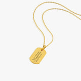 18K Gold Vermeil Personalized Medical ID Necklace with custom Type 1 Diabetes and blood type engraving on gold dog tag pendant.
