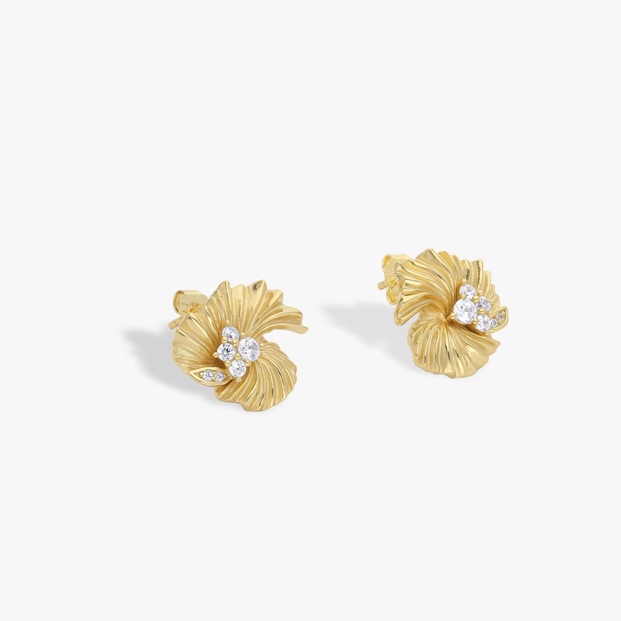 14K Gold Plated Flower Stud Earrings, Mother's Day Gift