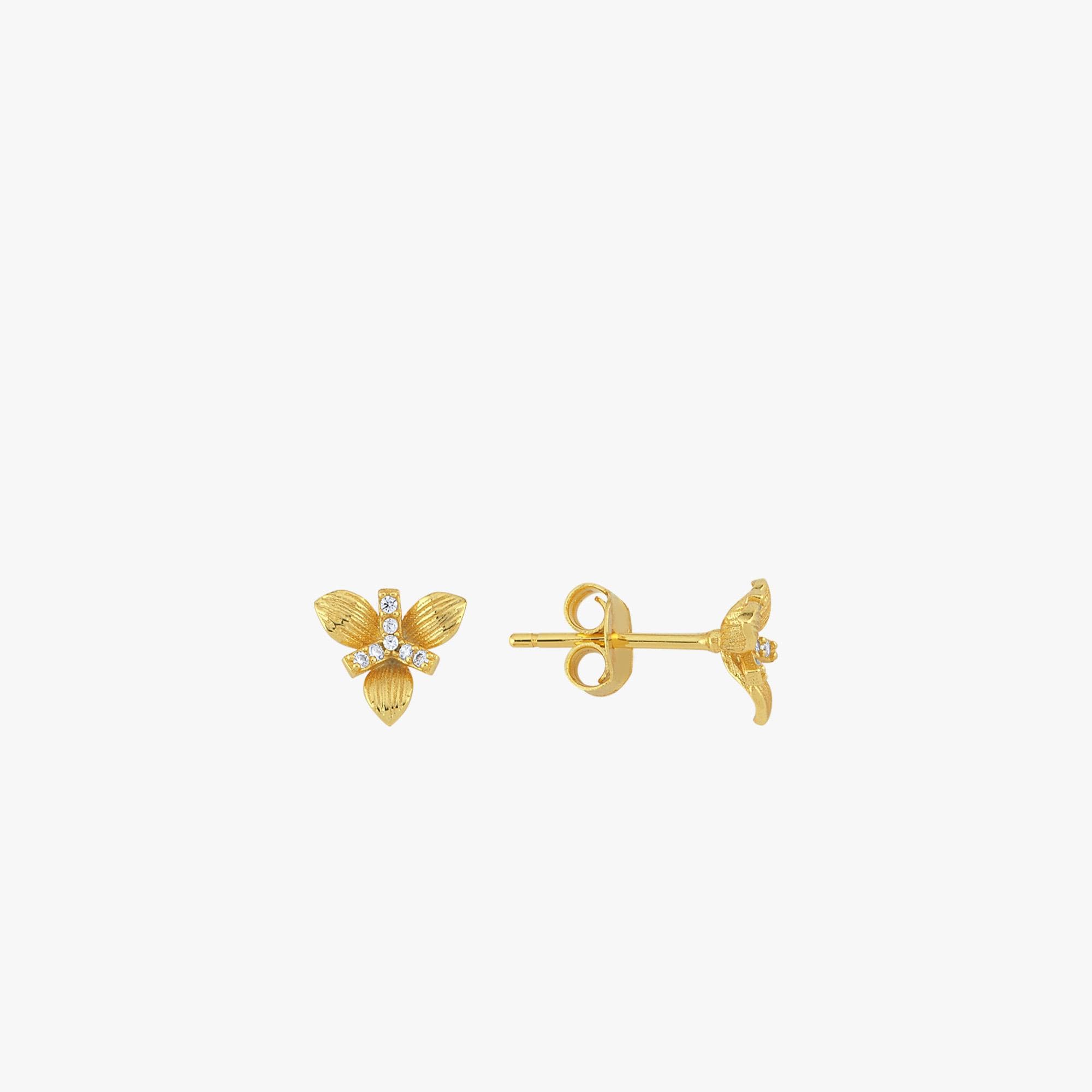 14K Gold Plated Tiny Flower Stud Earrings, Botanical Earrings, Birthday Gift For Her