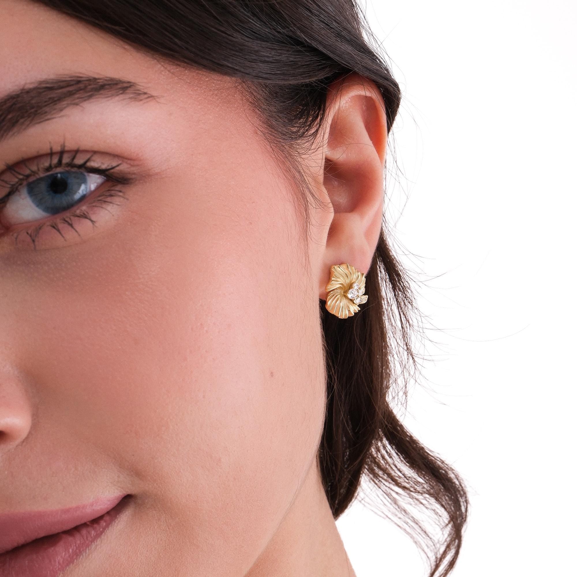 14K Gold Plated Flower Stud Earrings, Mother's Day Gift