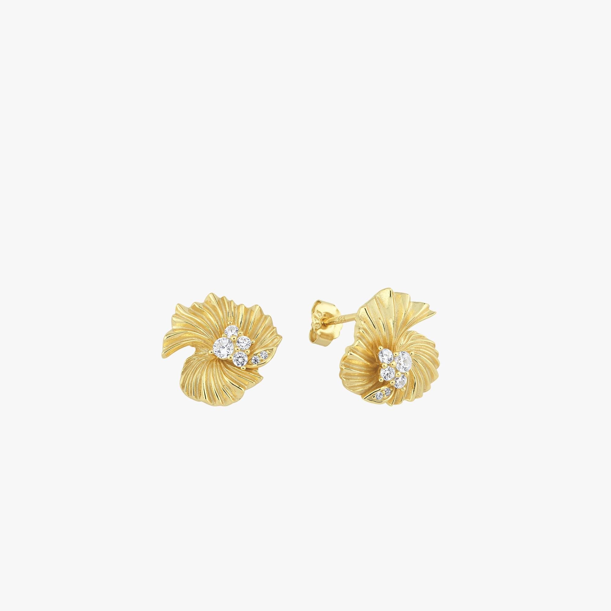 14K Gold Plated Flower Stud Earrings, Mother's Day Gift