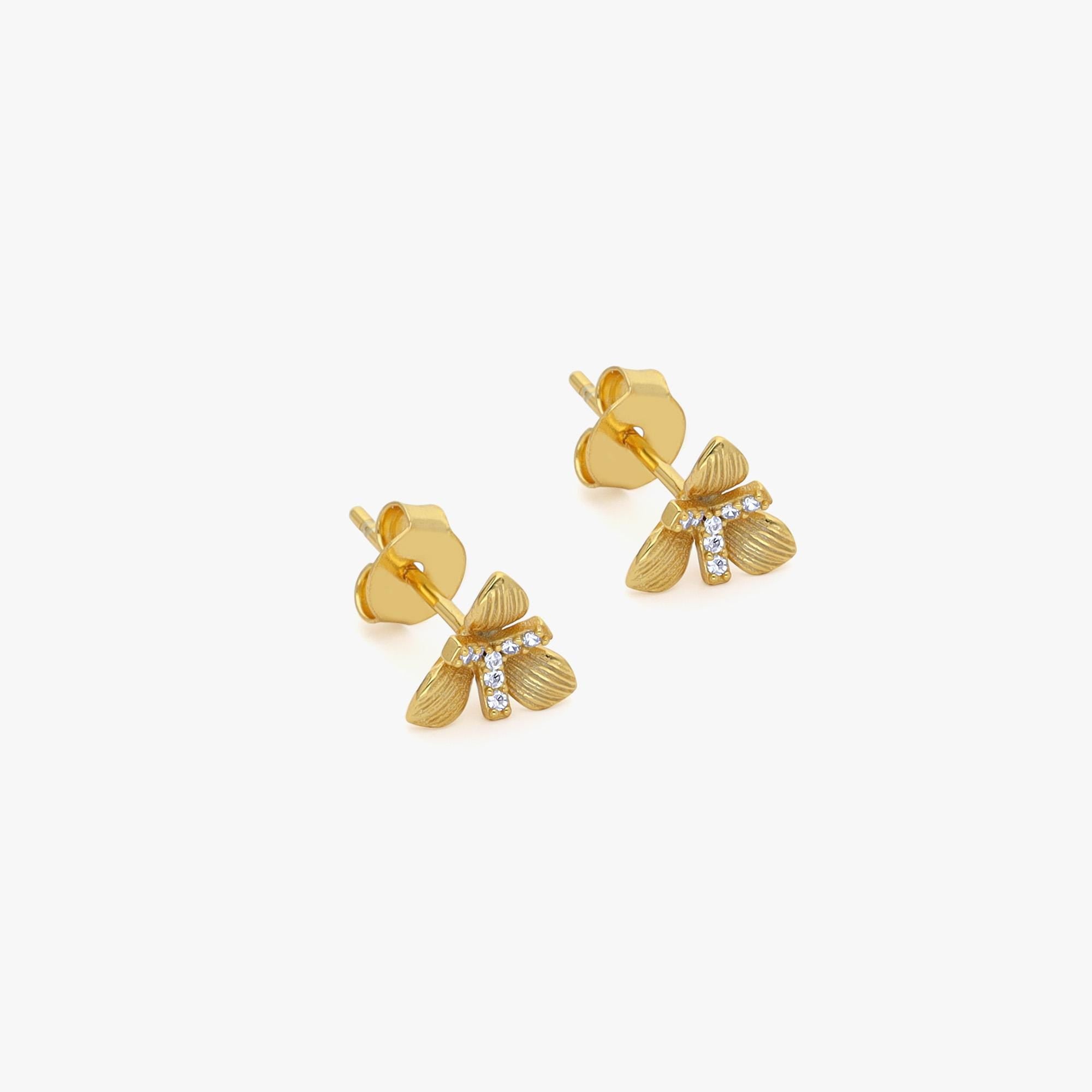 14K Gold Plated Tiny Flower Stud Earrings, Botanical Earrings, Birthday Gift For Her