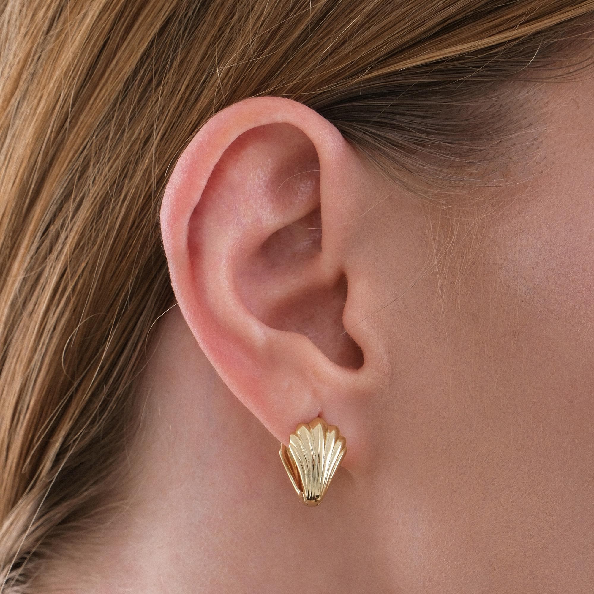 14K Gold Plated Seashell Earrings, Huggie Earrings, Ocean Jewelry, Summer Earrings, Gift for Her
