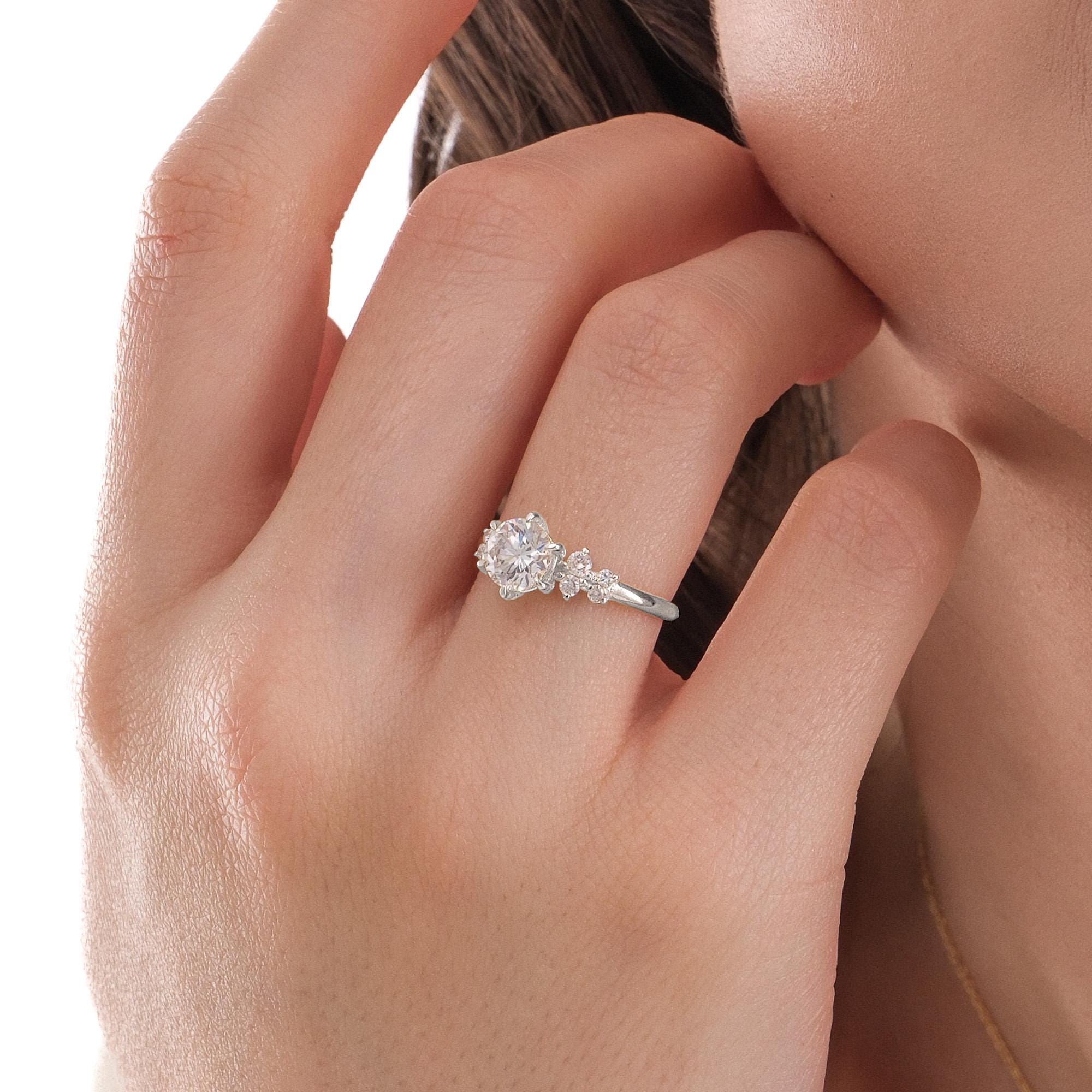 1.22 CT Round Cut Diamond Ring, 14K Solid Gold Engagement Ring, Promise Ring for Her