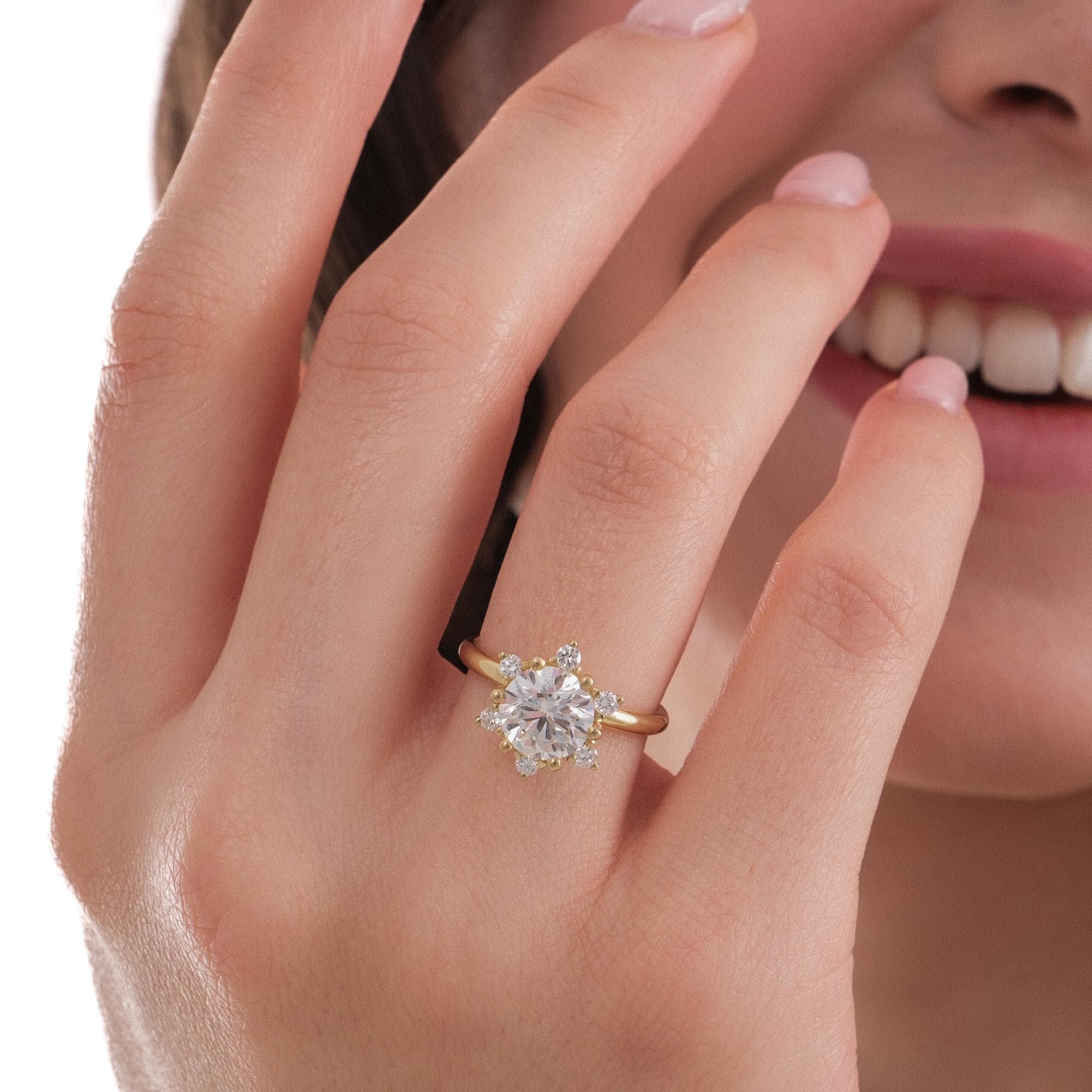 2.27 CT Lab Grown Diamond Floral Cluster Ring, Round Cut Engagement Ring, 925 Silver 8K 14K Gold Ring, Gift for Her