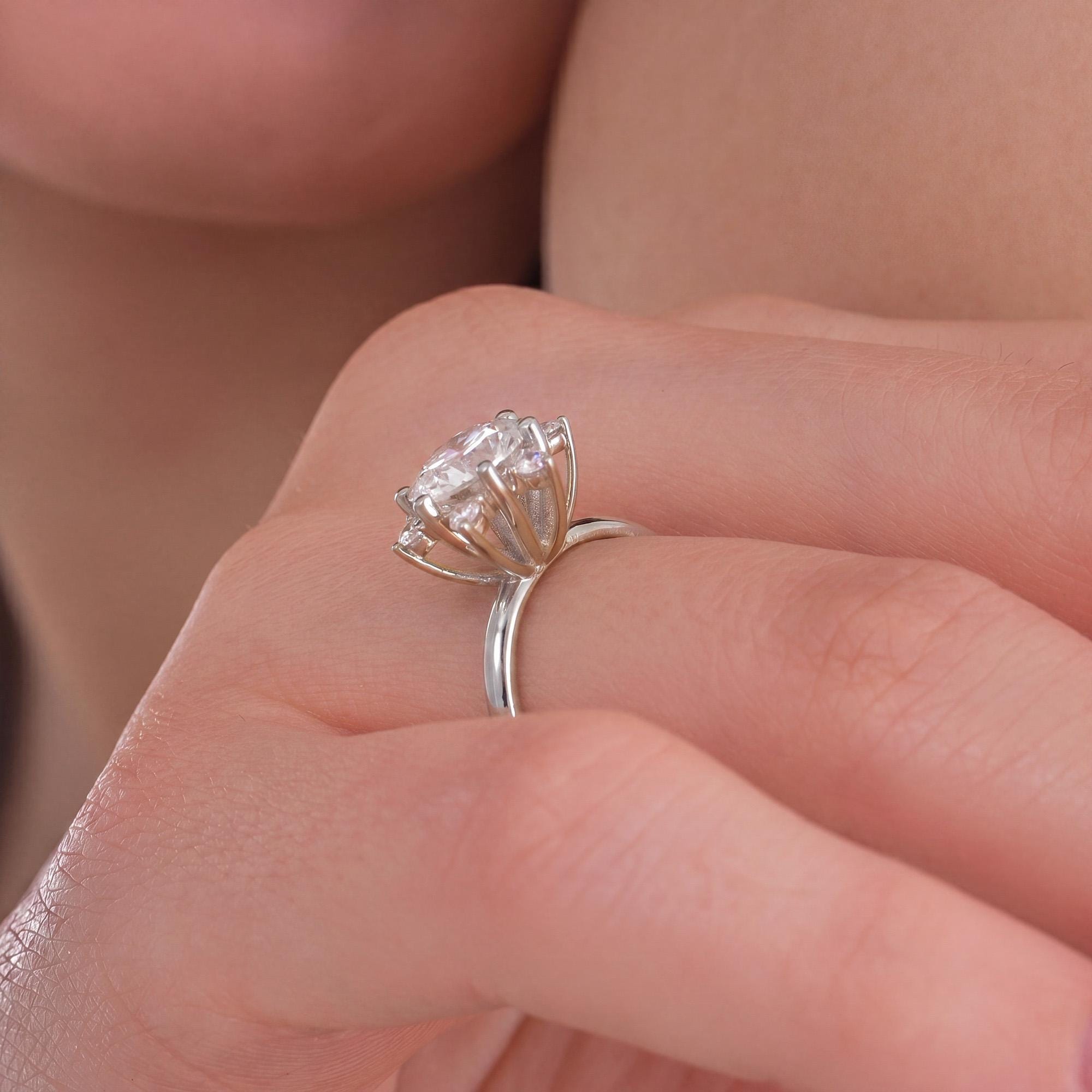 2.27 CT Lab Grown Diamond Floral Cluster Ring, Round Cut Engagement Ring, 925 Silver 8K 14K Gold Ring, Gift for Her