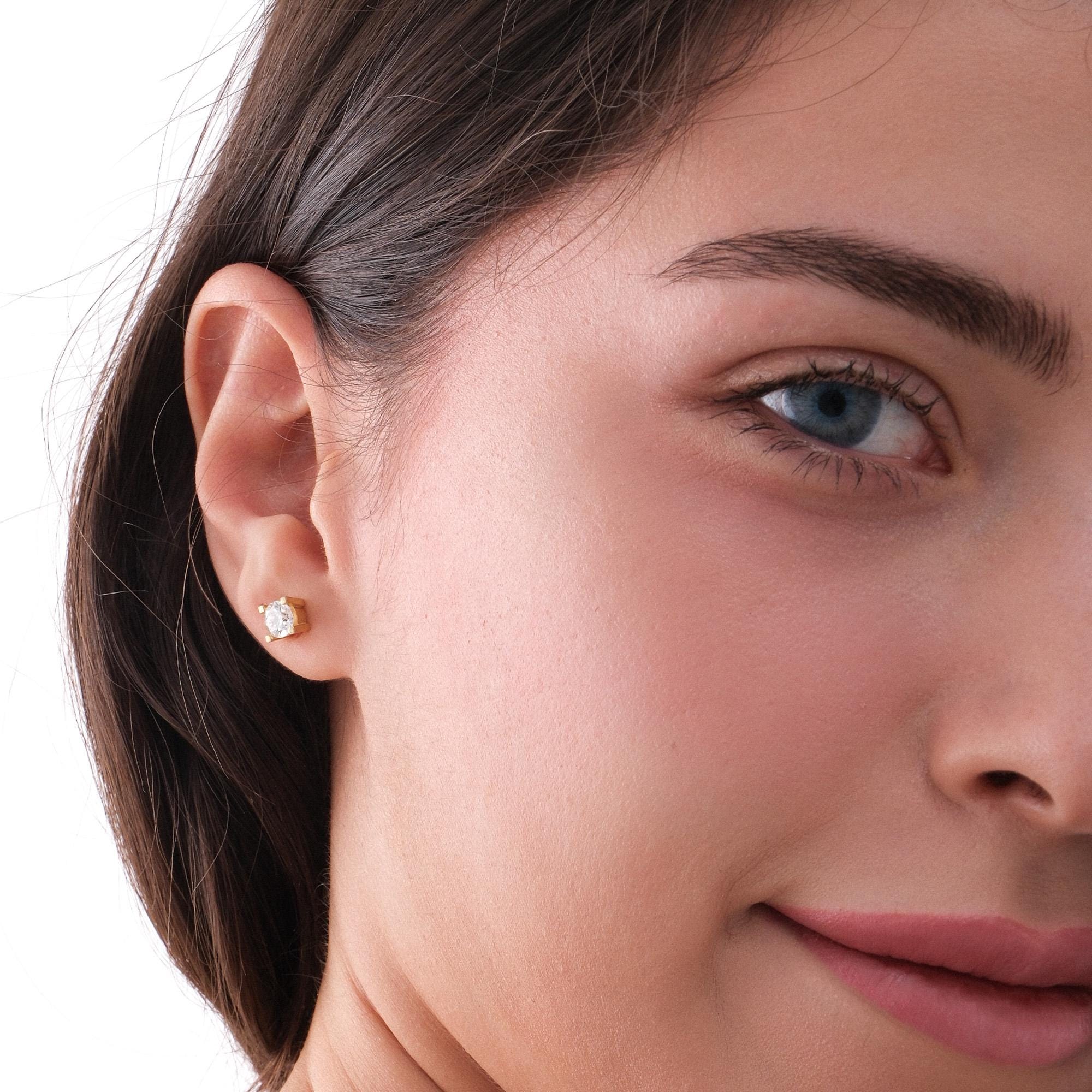 1.35 CT Lab Grown Diamond Stud Earrings, Four Prong Basket Setting Earrings, Gift for Wife