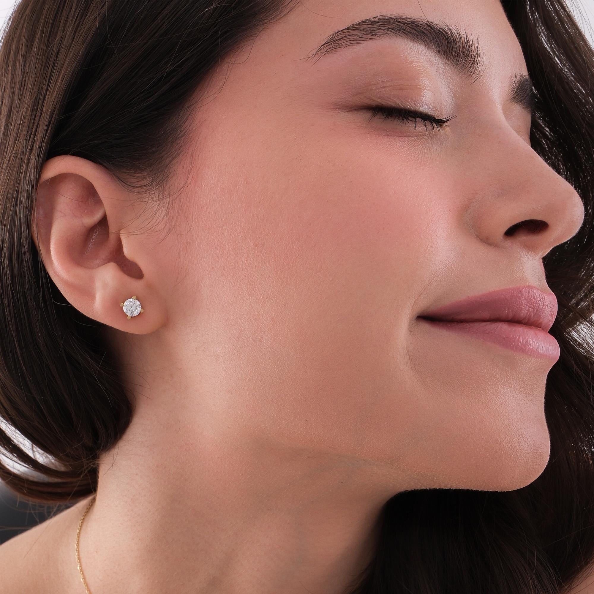 1.35 CT Lab Grown Diamond Stud Earrings, Four Prong Basket Setting Earrings, Gift for Wife