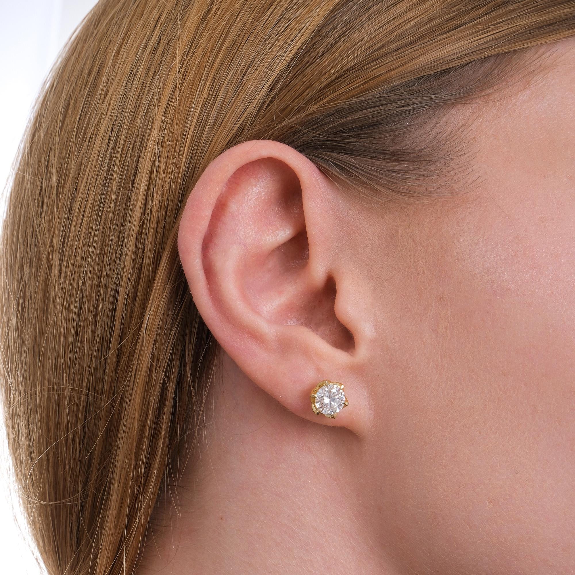 2.02 CT Round Lab Diamond Stud Earrings, Six Prong Basket Setting Stud Earrings