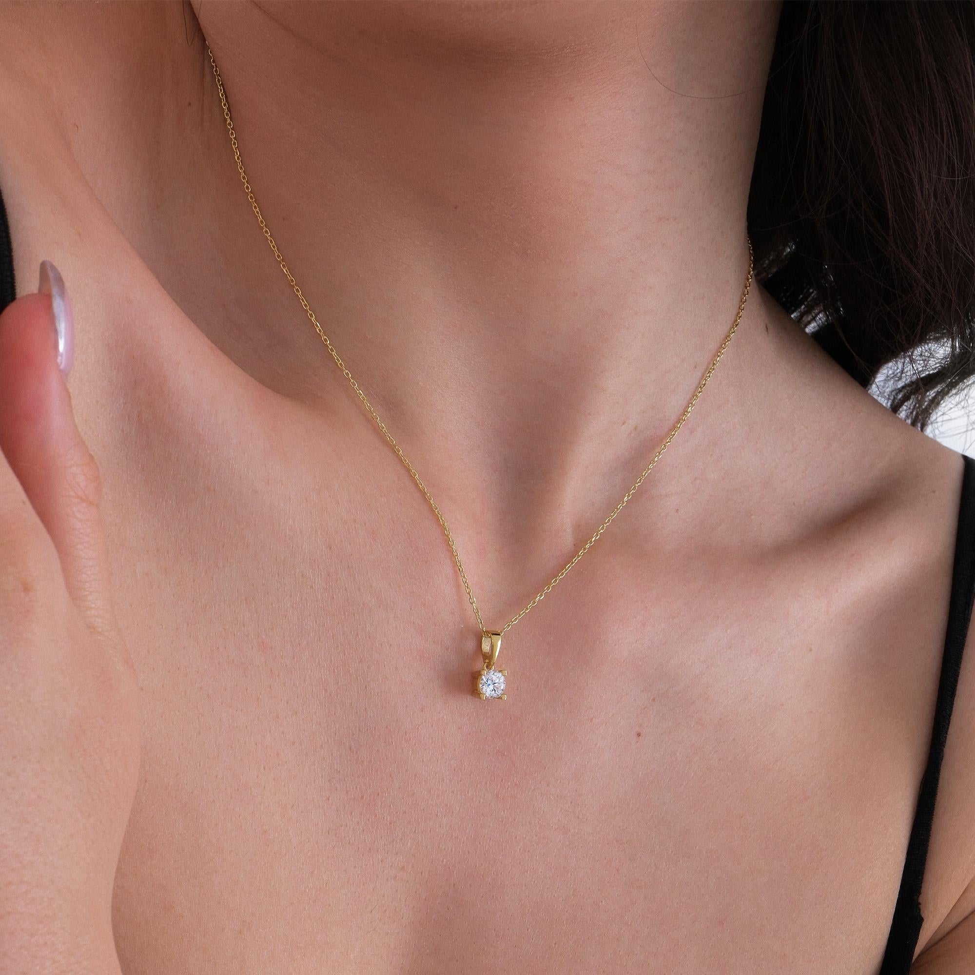 Lab Grown Diamond Solitaire Necklace, 0.68 CT Round Cut Diamond Pendant, 925 Silver 8K 14K Gold Gift