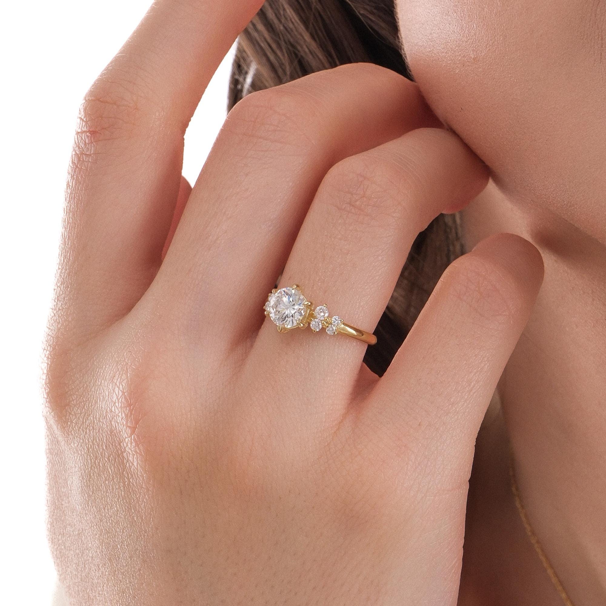 1.22 CT Round Cut Diamond Ring, 14K Solid Gold Engagement Ring, Promise Ring for Her