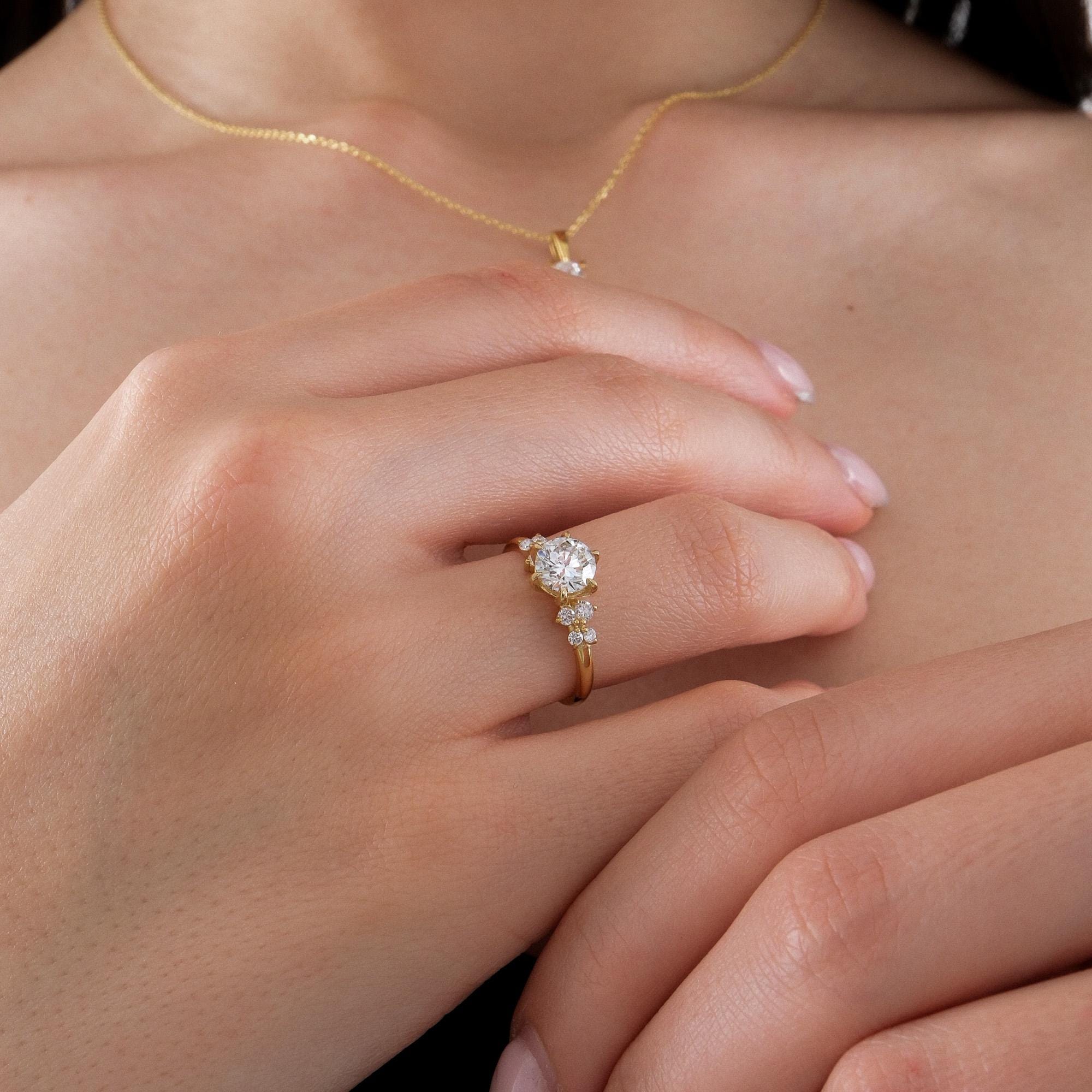 1.22 CT Round Cut Diamond Ring, 14K Solid Gold Engagement Ring, Promise Ring for Her