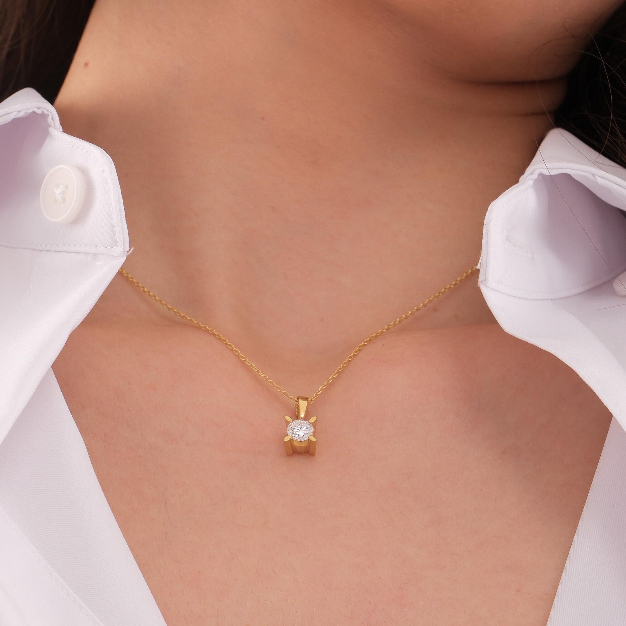 Lab Grown Diamond Solitaire Necklace, Round Cut Diamond Pendant, 925 Silver 8K 14K Gold Necklace, 0.55 CT