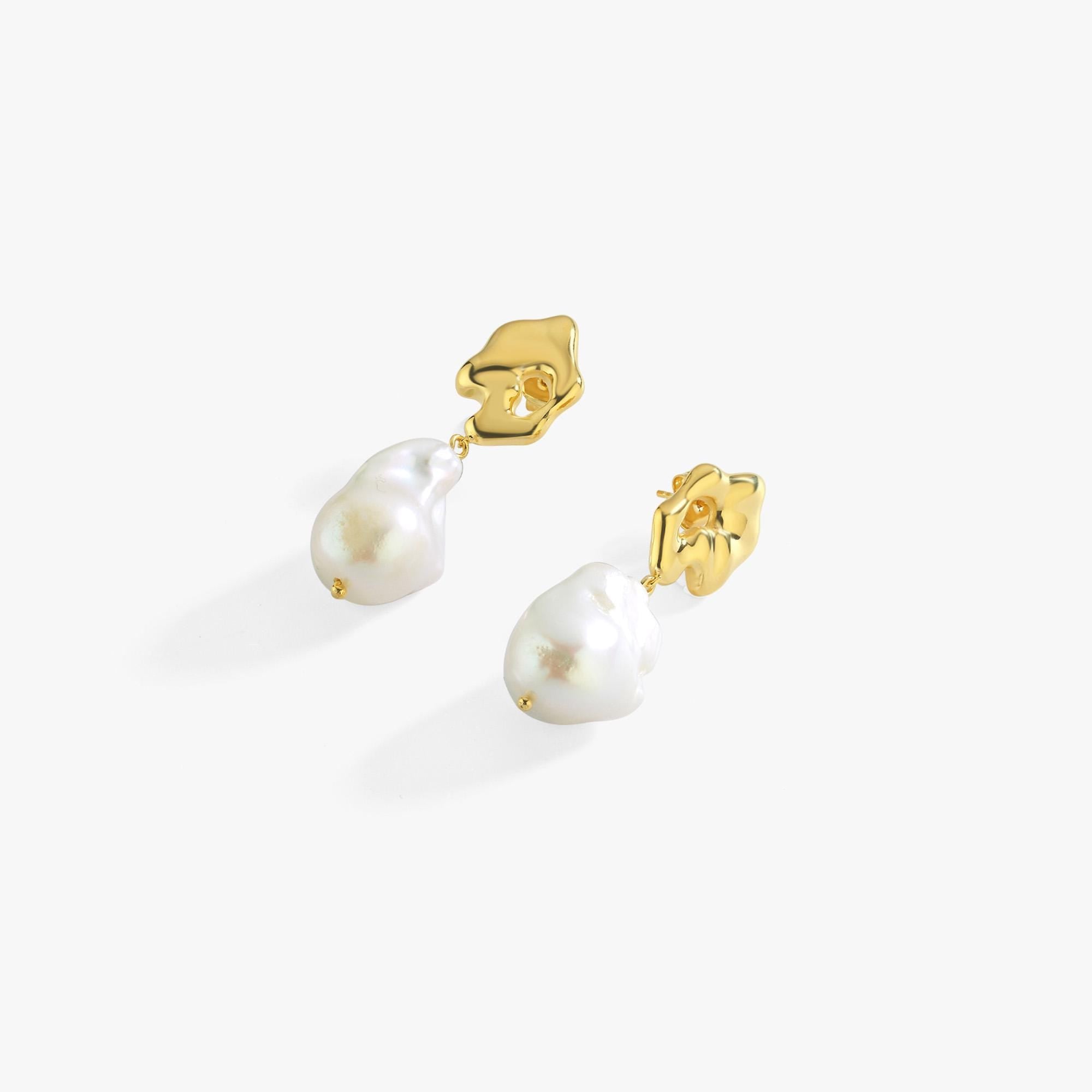 14K Gold Plated Baroque Pearl Earrings, Wedding Drop Earrings
