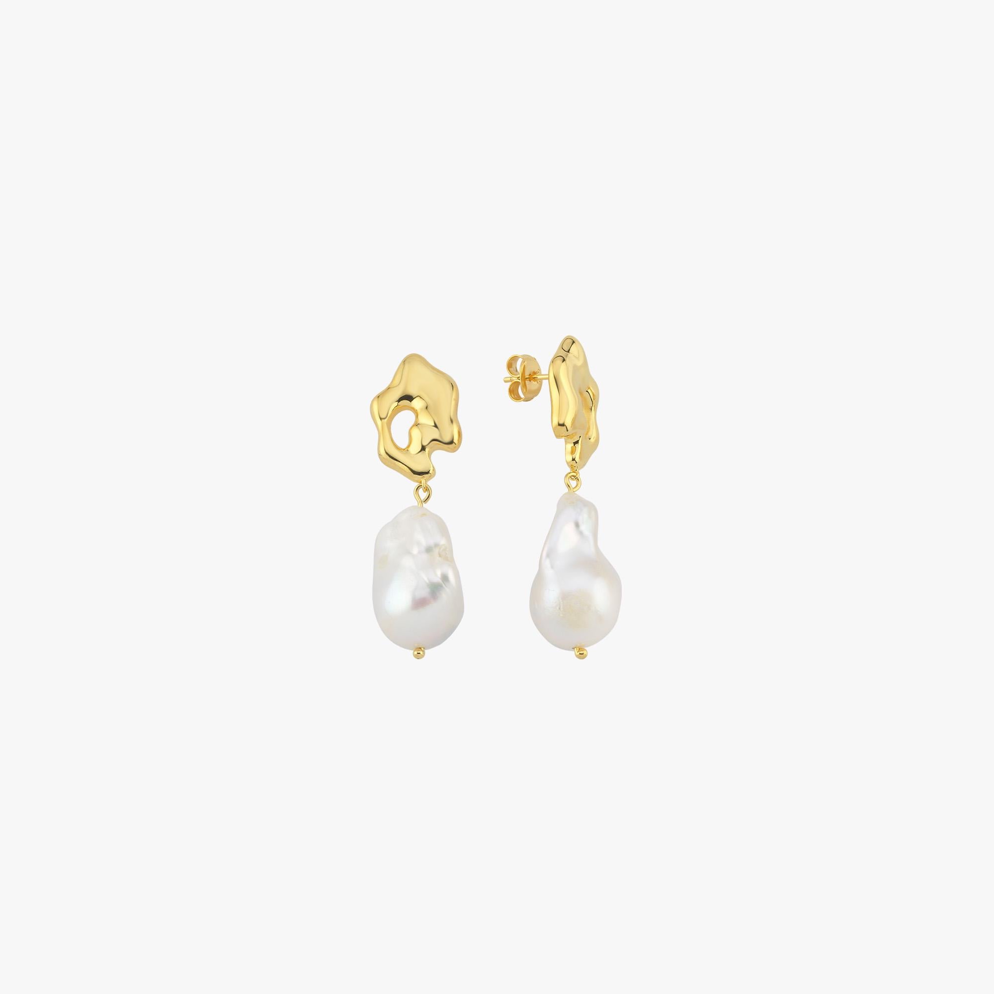 14K Gold Plated Baroque Pearl Earrings, Wedding Drop Earrings