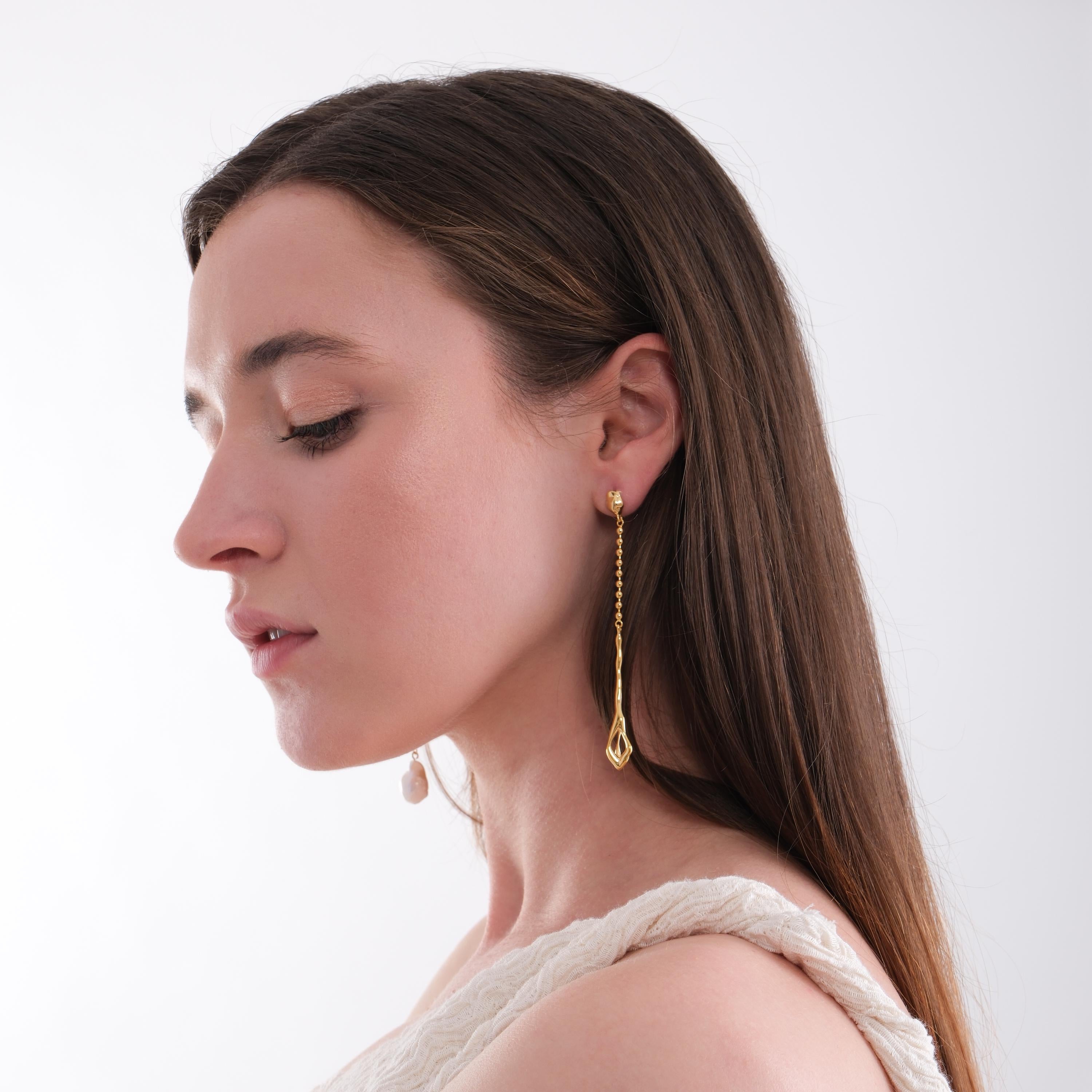 14K Gold Plated Mismatched Drop Earrings, Freshwater Baroque Pearls, Wedding Bridal Jewelry