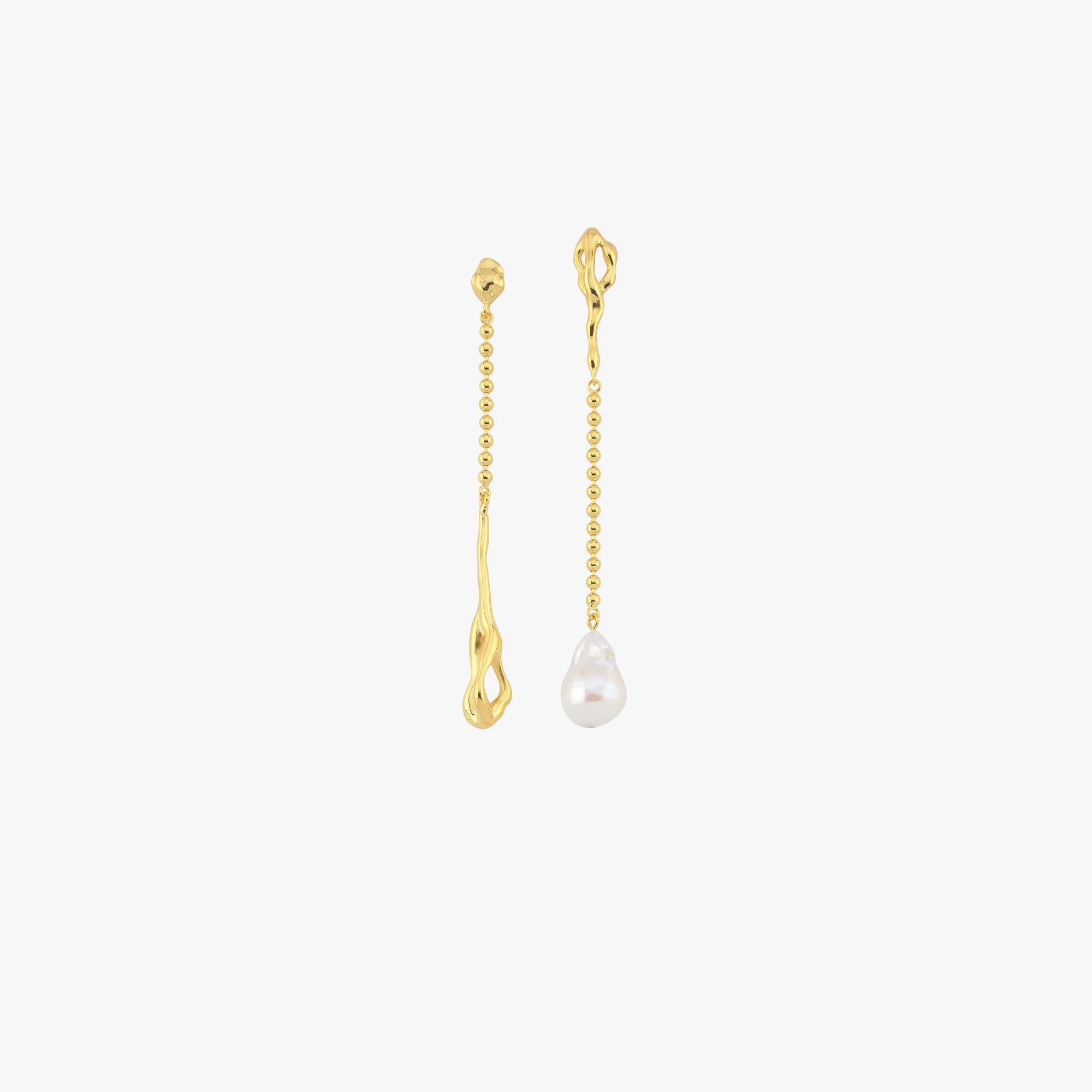 14K Gold Plated Mismatched Drop Earrings, Freshwater Baroque Pearls, Wedding Bridal Jewelry