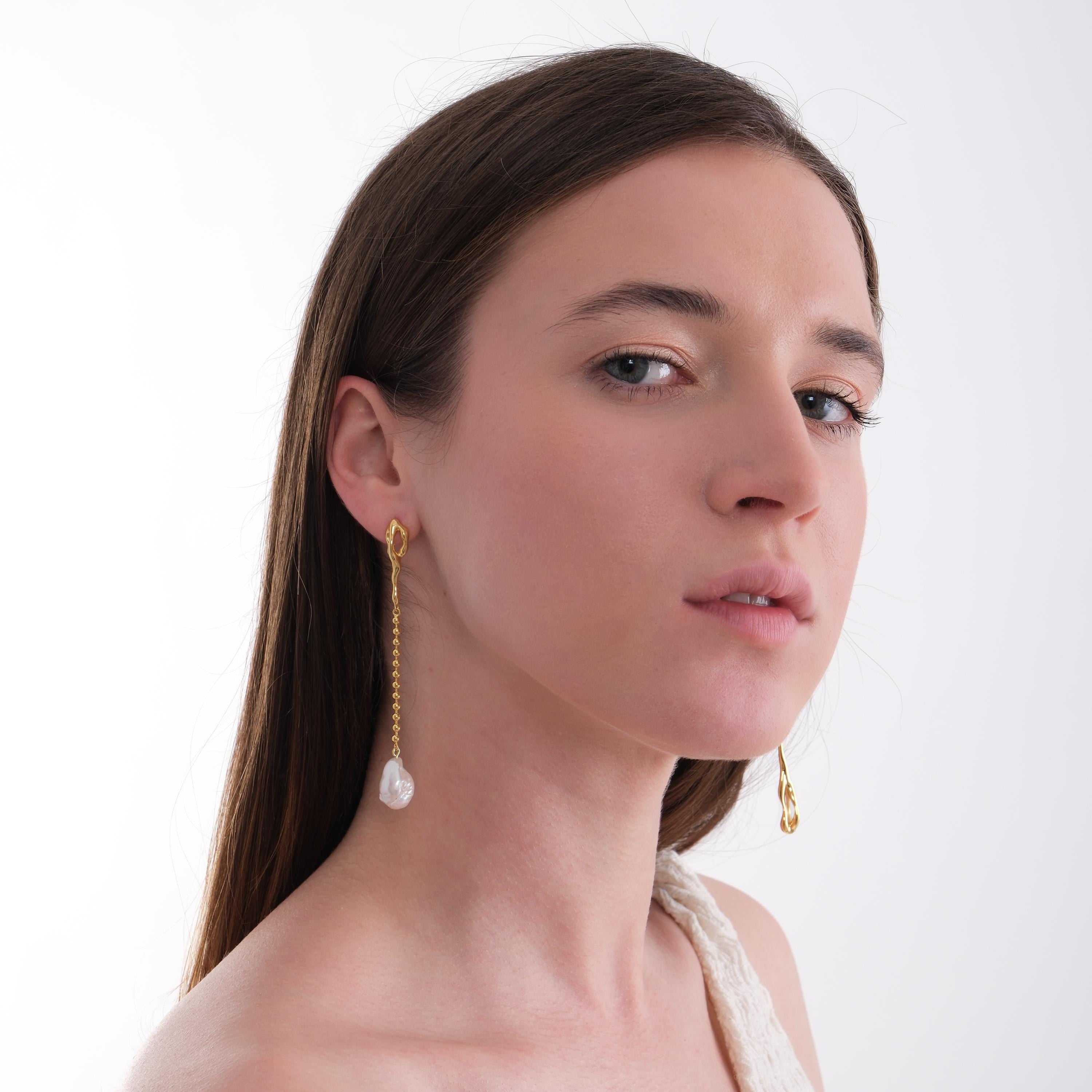 14K Gold Plated Mismatched Earrings, Freshwater Baroque Pearls, Wedding Bridal Jewelry