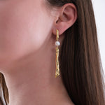 14K Gold Plated Sculptural Earrings with Baroque Pearl, Bridal Earrings Gift