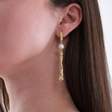 14K Gold Plated Sculptural Earrings with Baroque Pearl, Bridal Earrings Gift