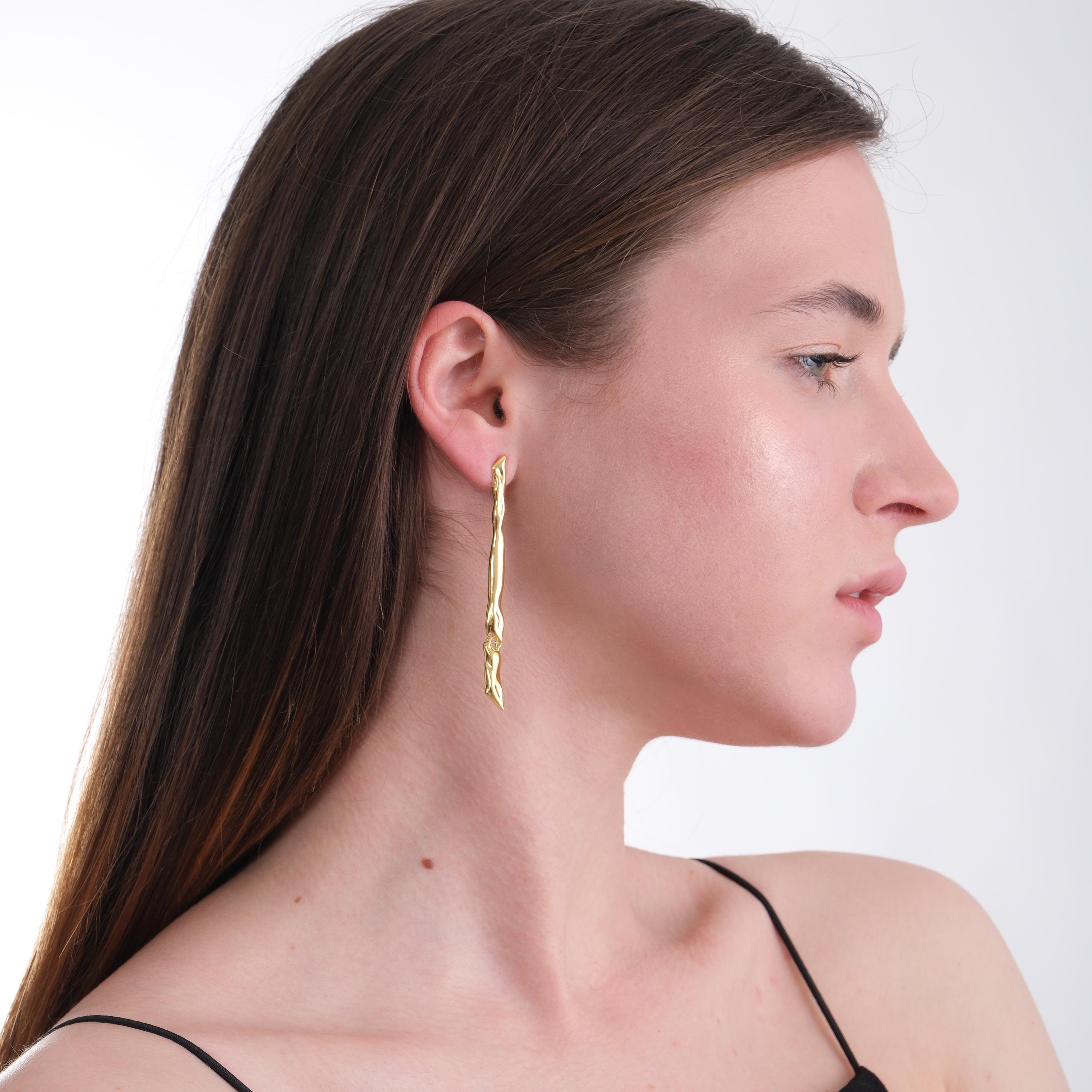14K Gold Plated Sculptural Earrings with Baroque Pearl, Bridal Earrings Gift