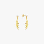 14K Gold Plated Freshwater Pearl Drop Earrings, Sculptural Leaf Earrings, Birthday Gift