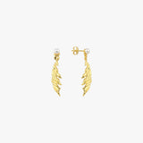14K Gold Plated Freshwater Pearl Drop Earrings, Sculptural Leaf Earrings, Birthday Gift