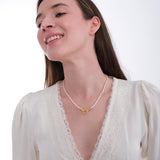 14K Gold Plated Holding Hands Necklace, Freshwater Pearl Necklace, Friendship Gift