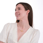 14K Gold Plated Holding Hands Necklace, Freshwater Pearl Necklace, Friendship Gift
