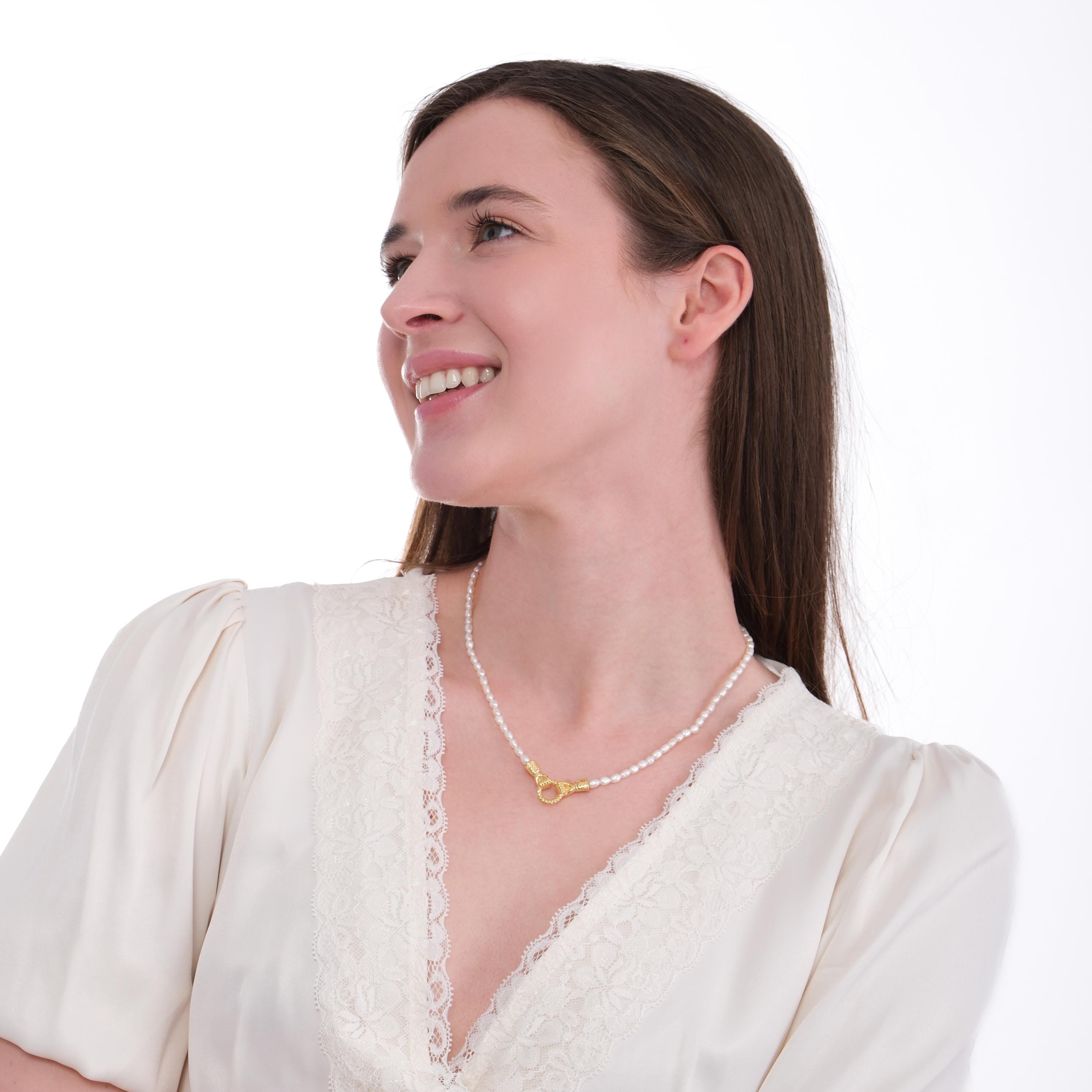 14K Gold Plated Holding Hands Necklace, Freshwater Pearl Necklace, Friendship Gift
